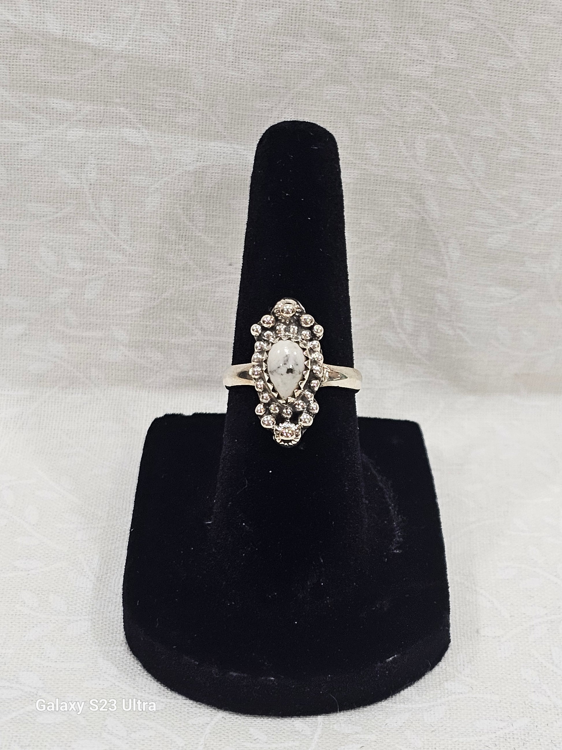 Sterling Silver White Buffalo Ring - Size 5