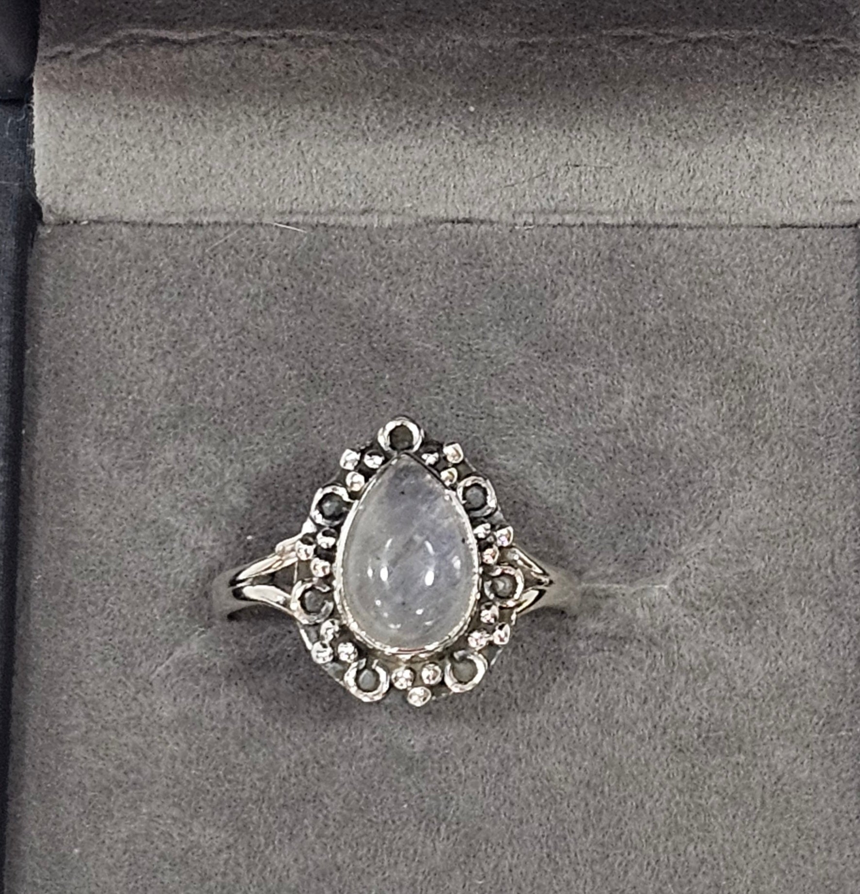 Sterling Silver Tear Drop Moonstone Ring - Size 8