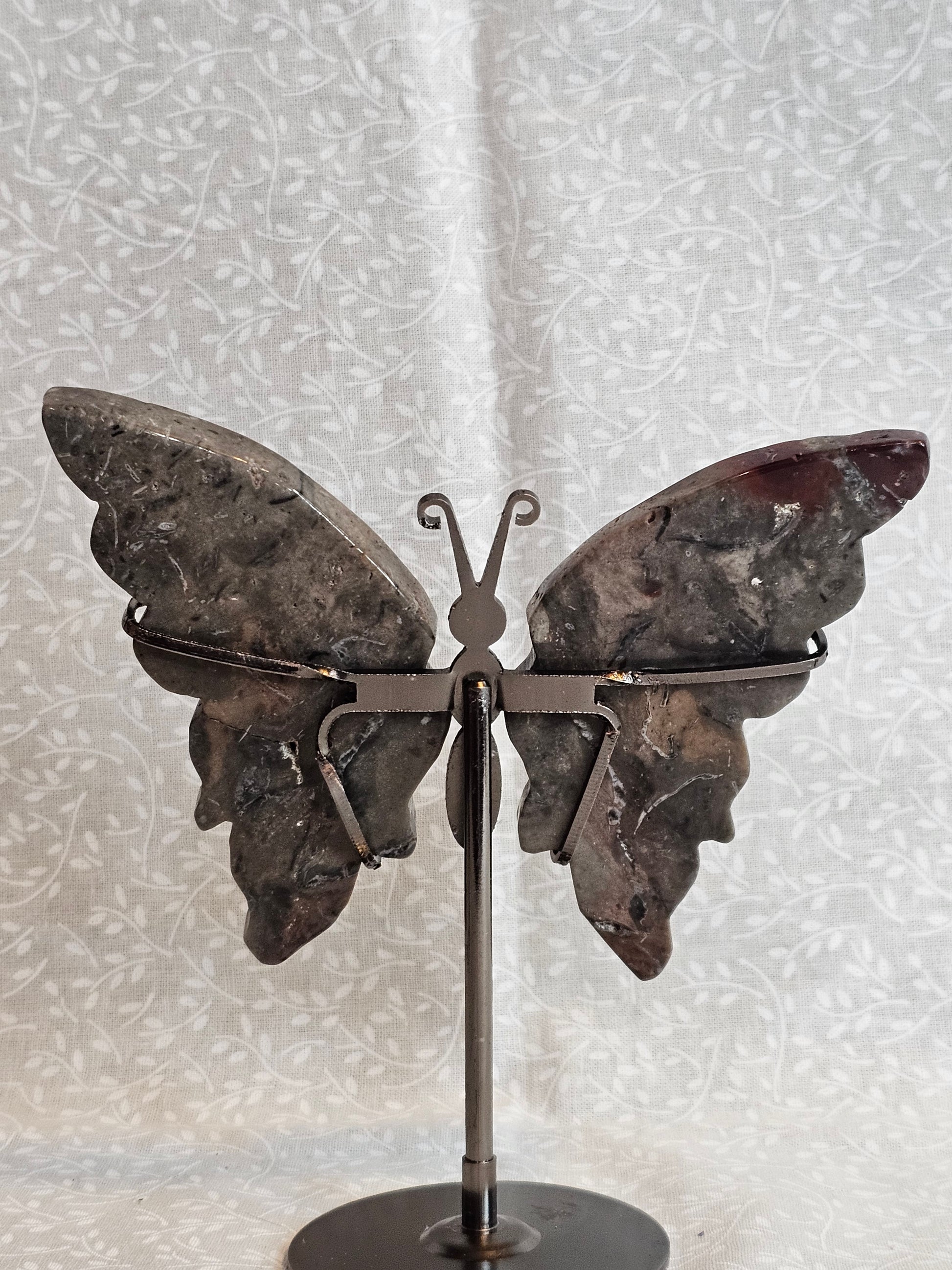 Jasper Crystal Butterfly Wings with Stand - 5 Inch Natural Stone Decor
