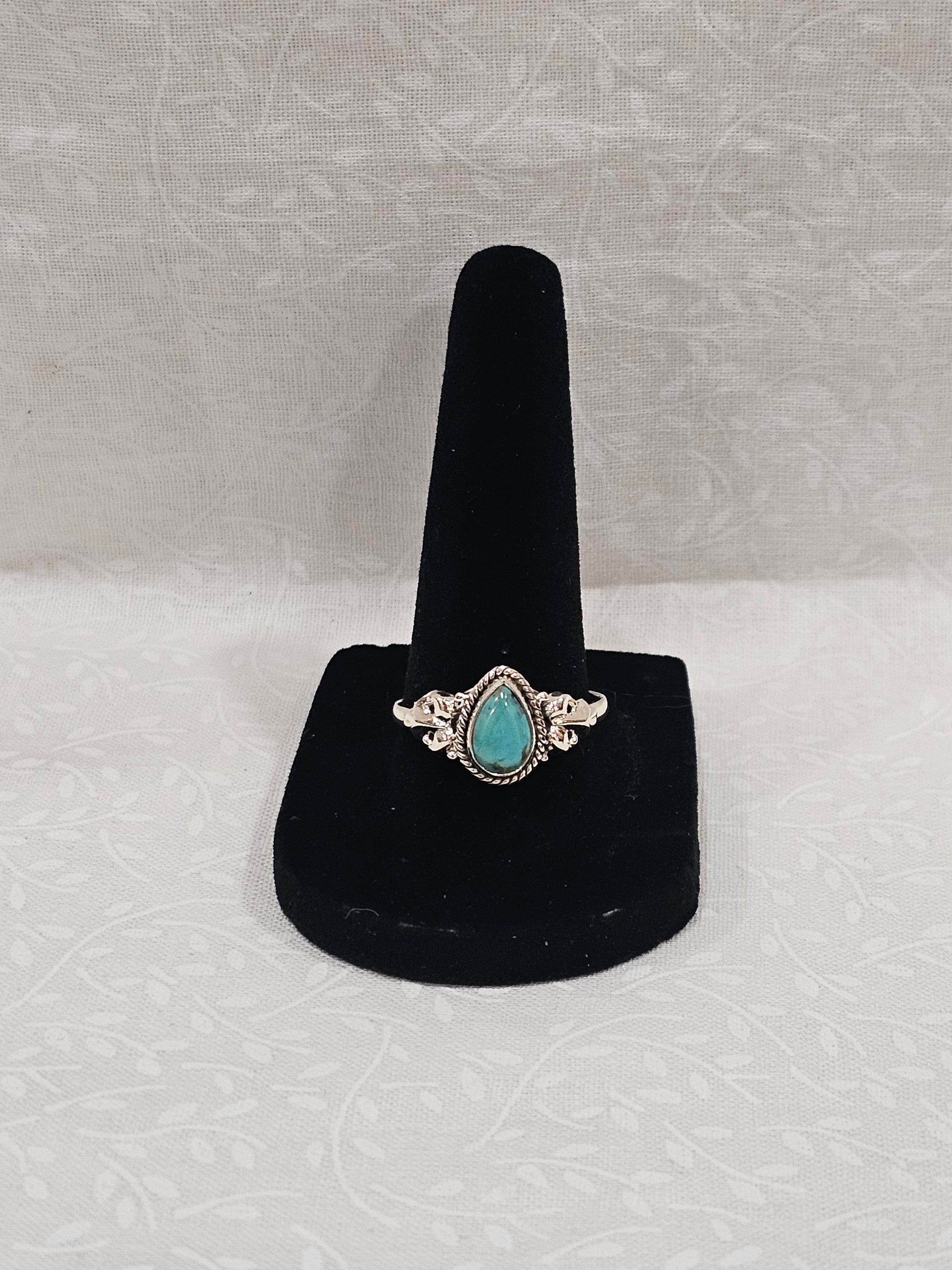 Sterling Silver Turquoise Gemstone Ring Open Back Design - Size 10