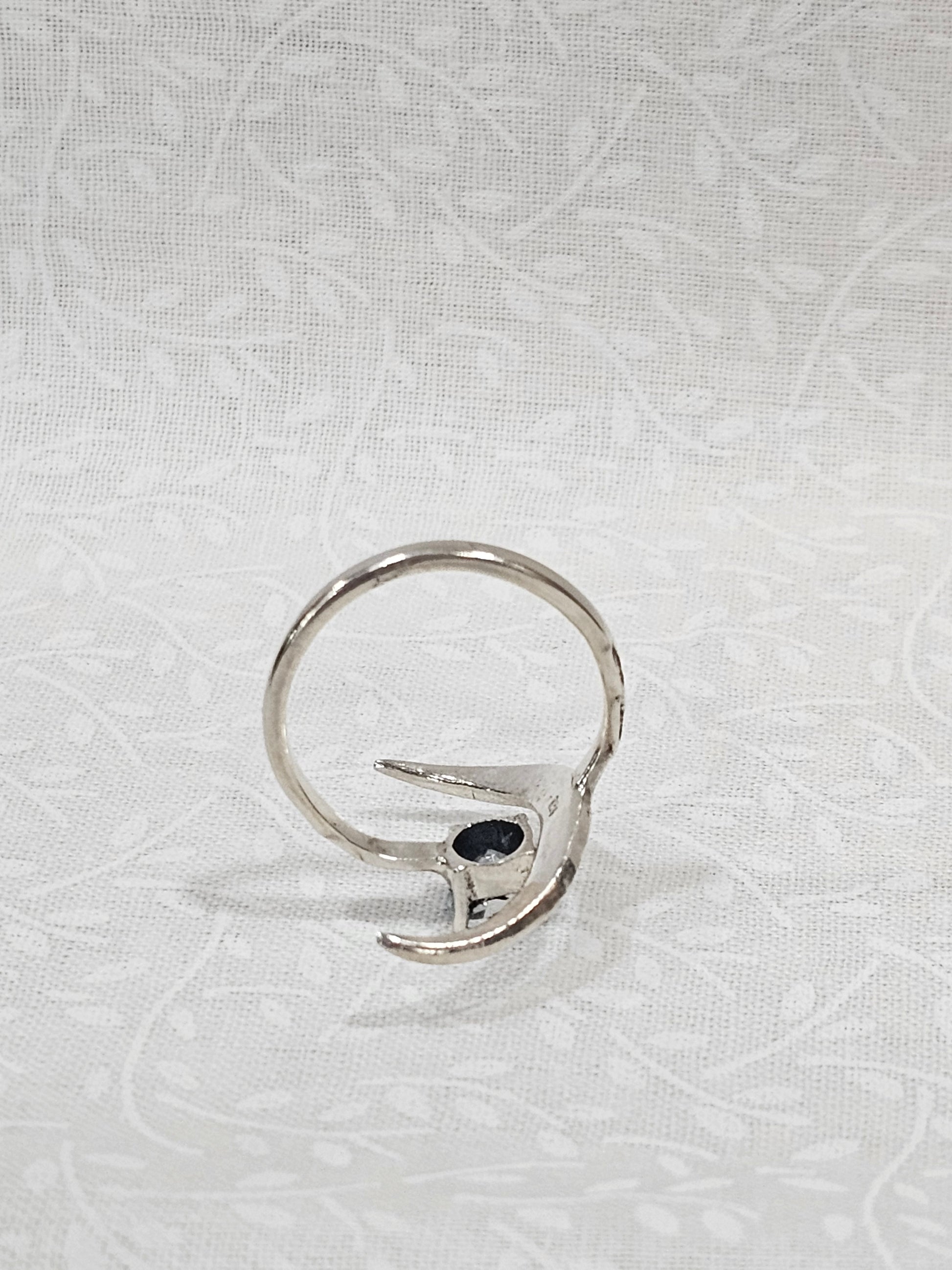 Sterling Silver Blue Topaz Moon Ring - Size 8.5