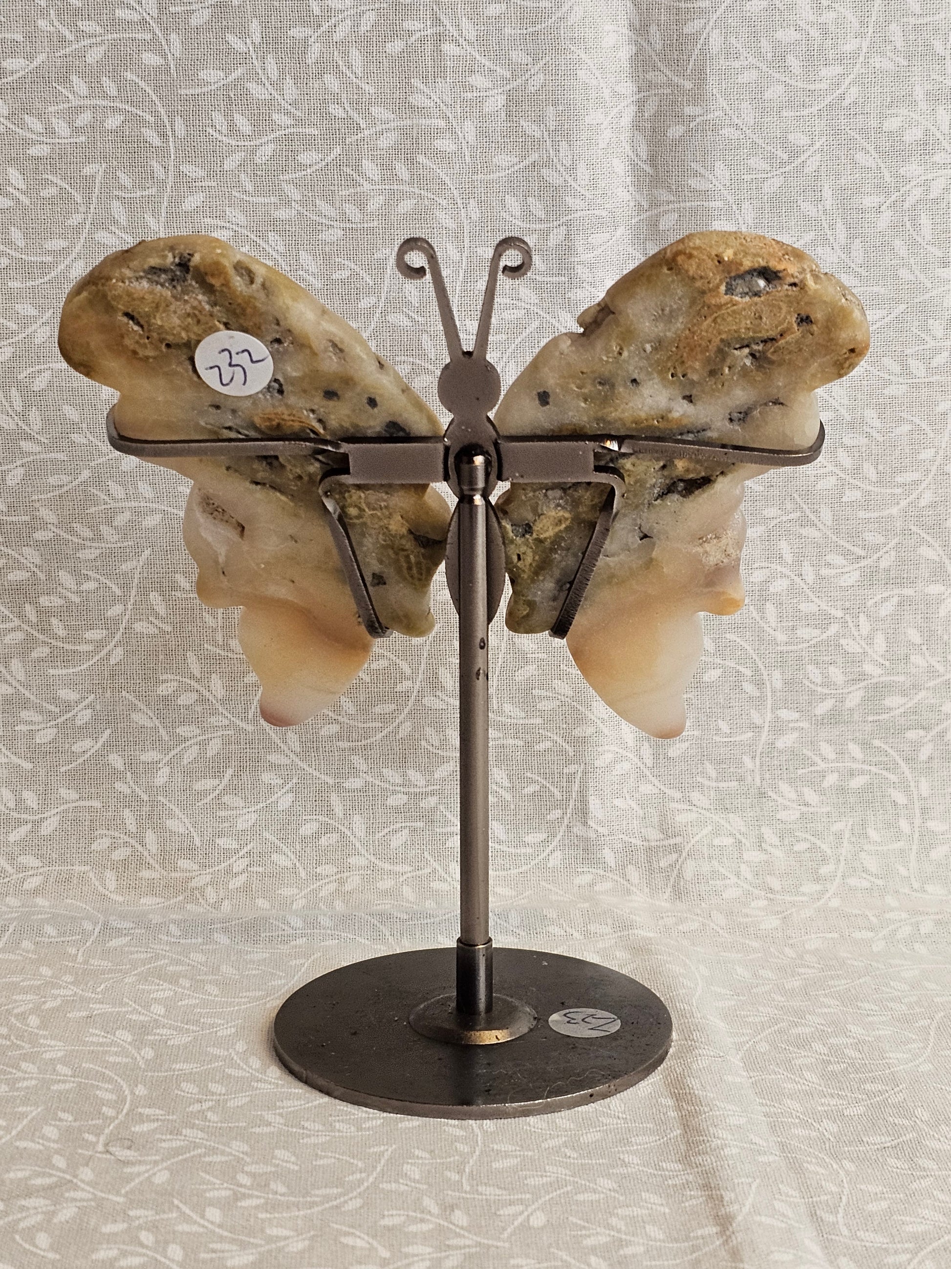 Flower Agate Crystal Butterfly Wings with Stand - 5 Inch Natural Stone Decor