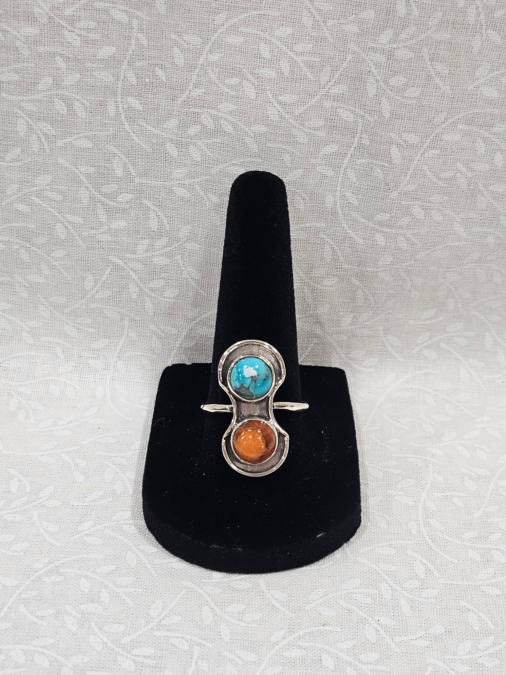 Sterling Silver Spiny Oyster Turquoise Ring - Size 7.5