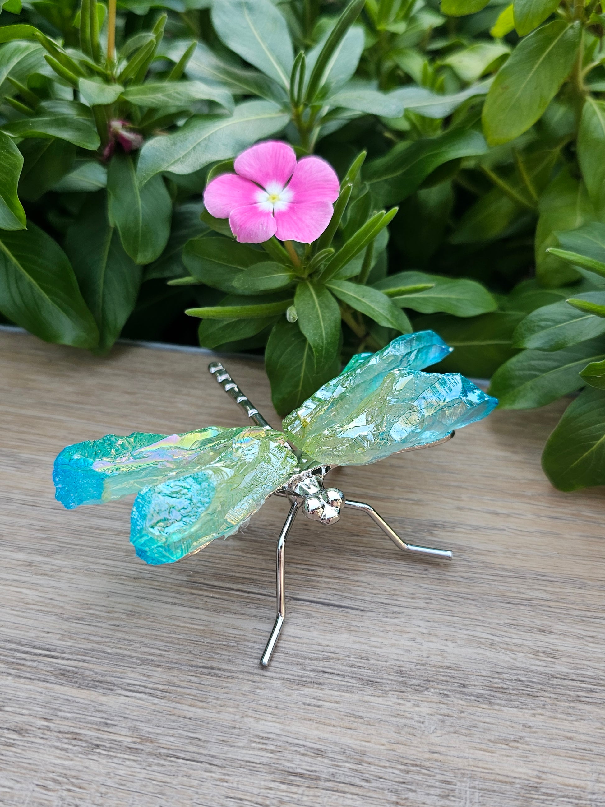 Aqua & Green Aura Crystal Dragonfly