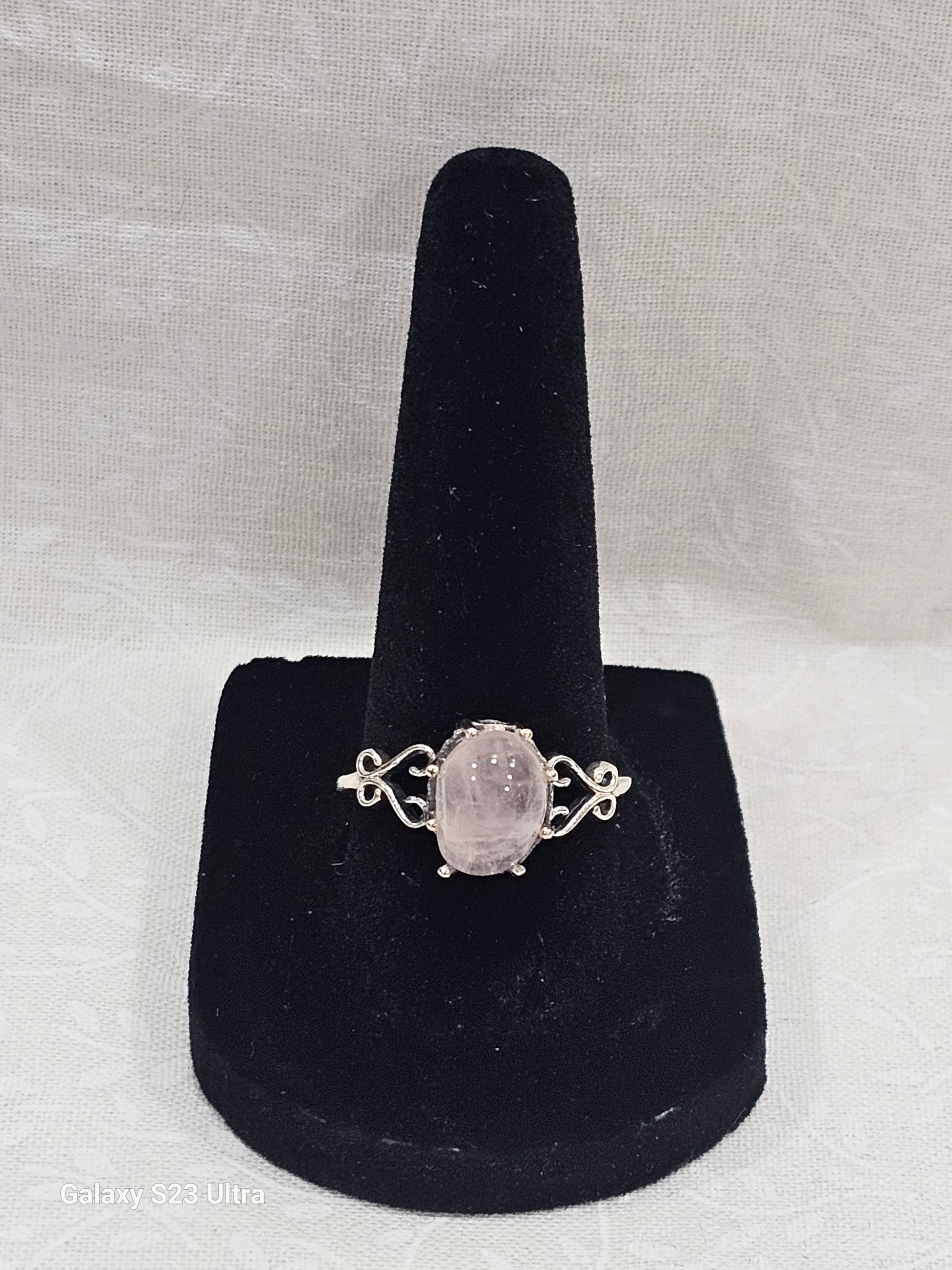 Sterling Silver Pink Quartz Gemstone Ring - Size 8