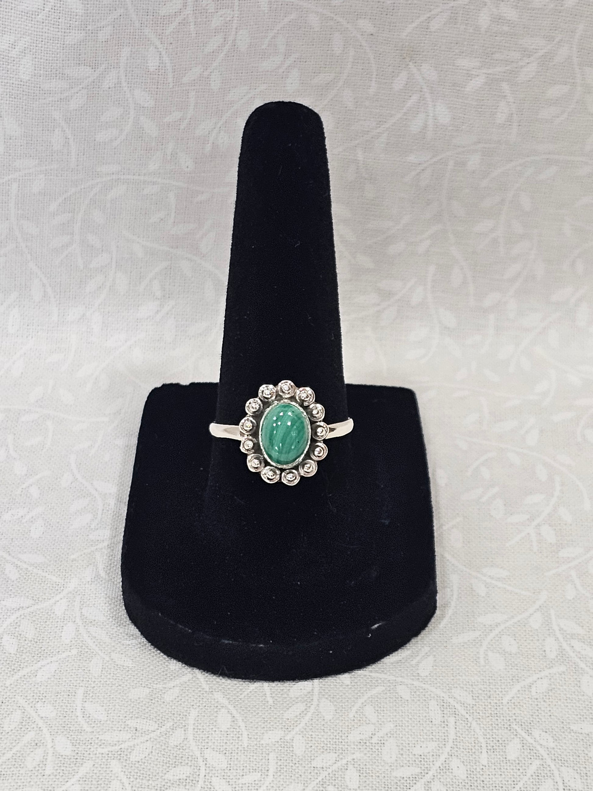 Sterling Silver Malachite Gemstone Ring 7.5