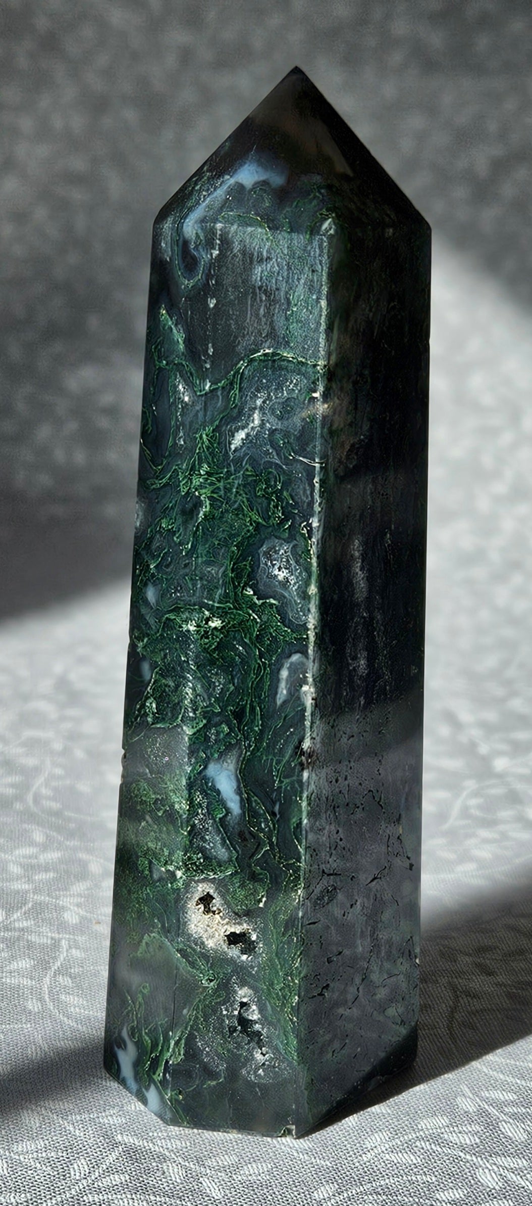 Moss Agate Crystal Tower