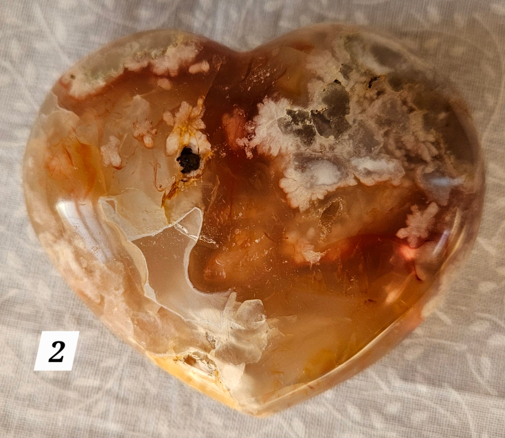 Flower Agate Crystal Heart 2.4 Inch Medium - Natural Stone