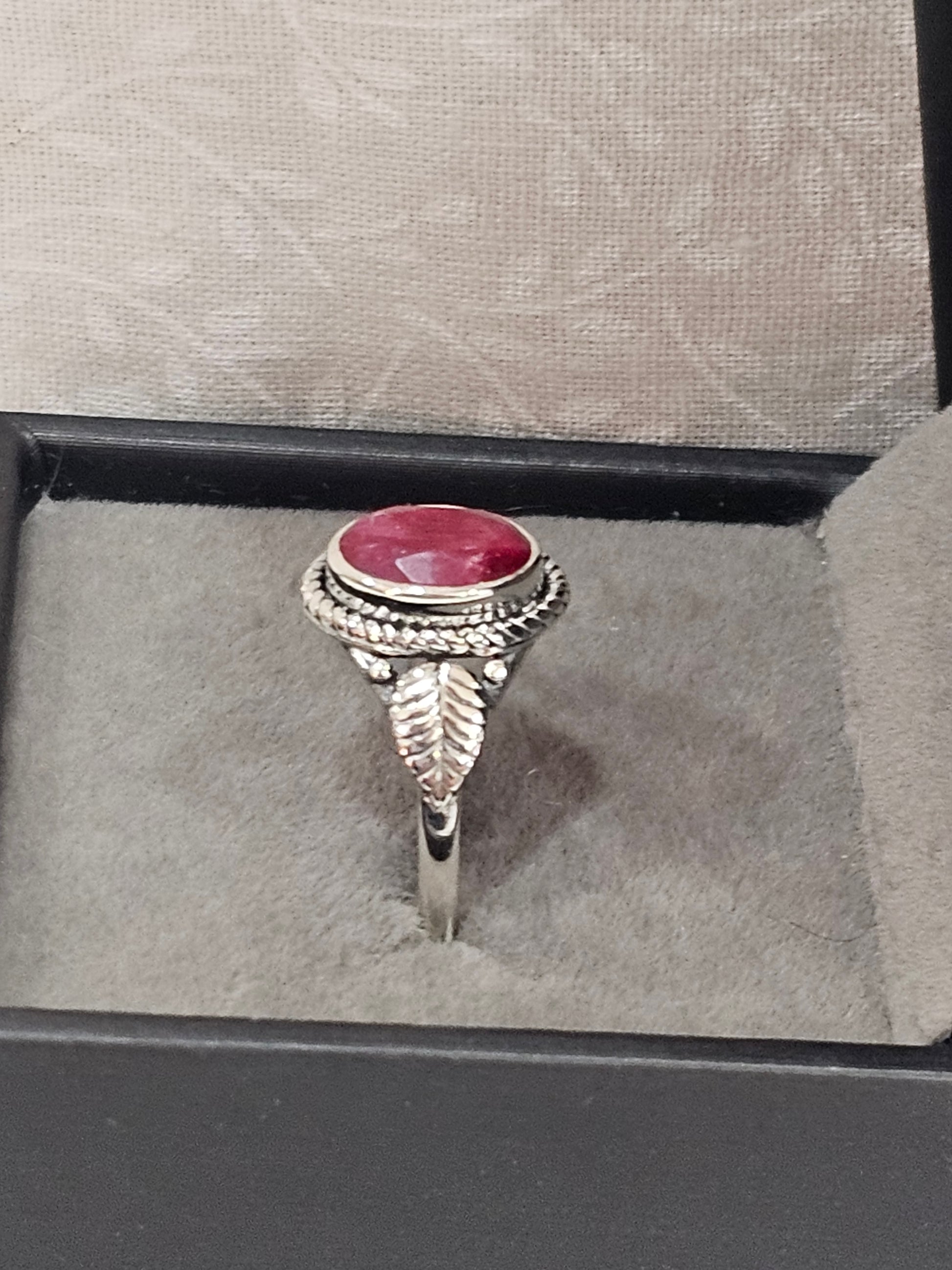 Sterling Silver Ruby Gemstone Ring - Size 9