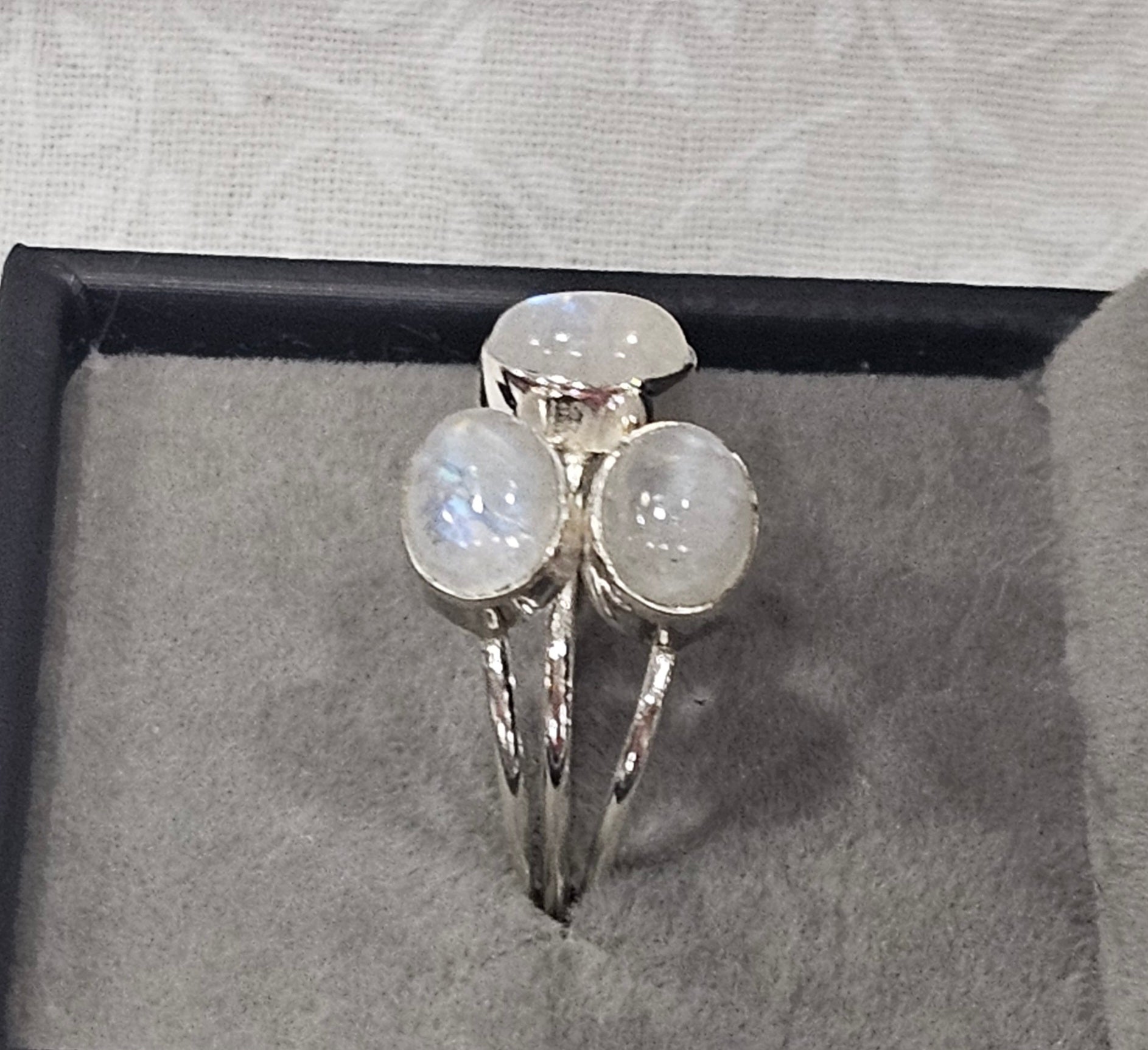 Sterling Silver Triple Moonstone Gemstone Ring - Size 7.5