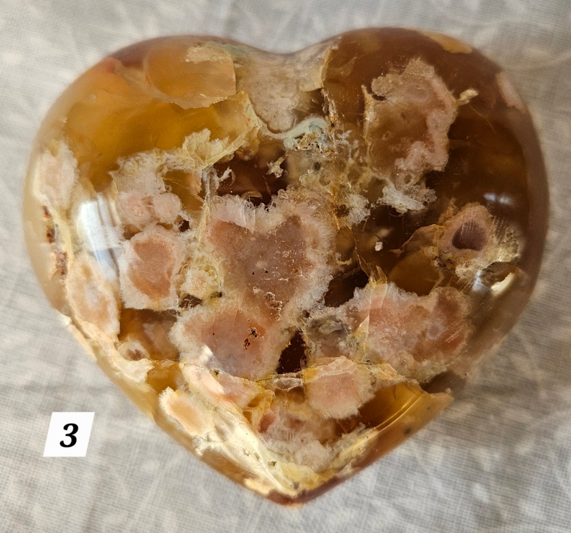 Flower Agate Crystal Heart 2.2 Inch with Druzy