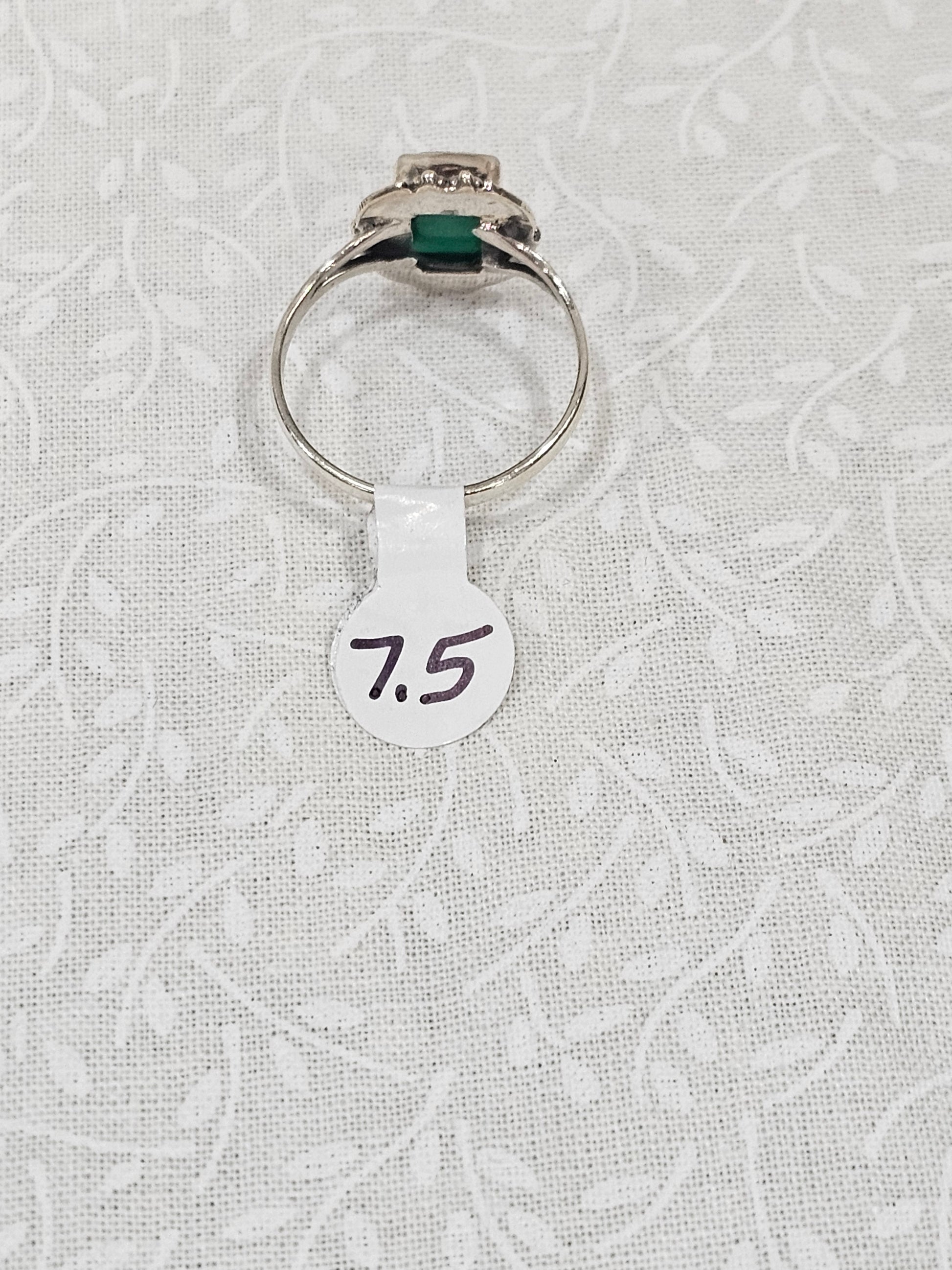 Sterling Silver Classic Emerald Ring - Size 7.5