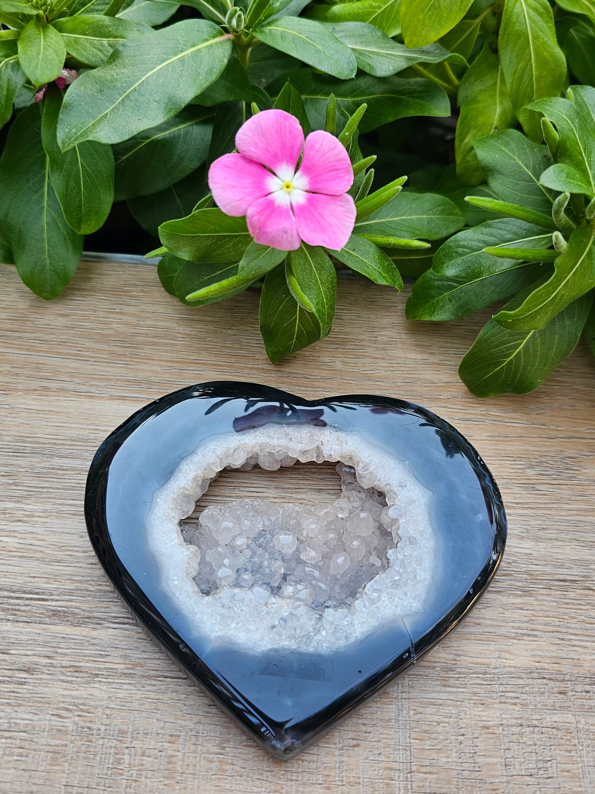 Black Agate Crystal Druzy Heart