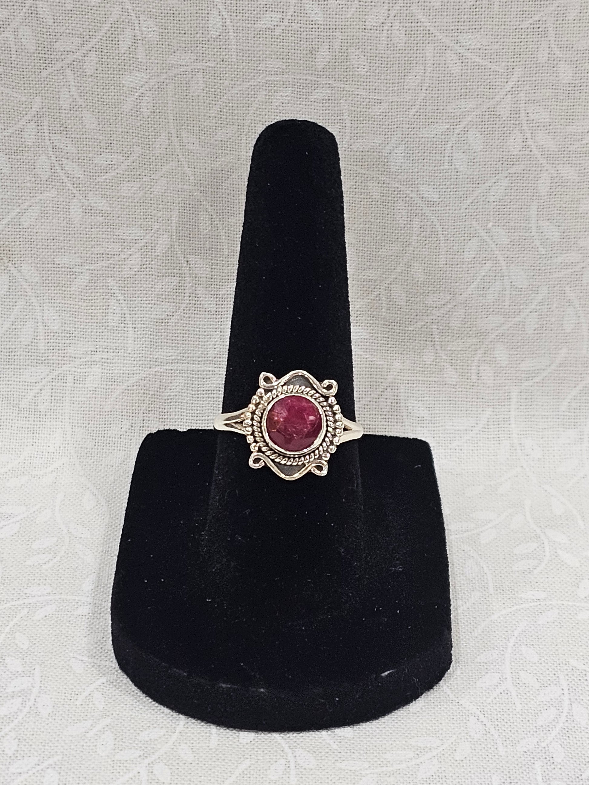 Sterling Silver Ruby Gemstone Ring - Size 6