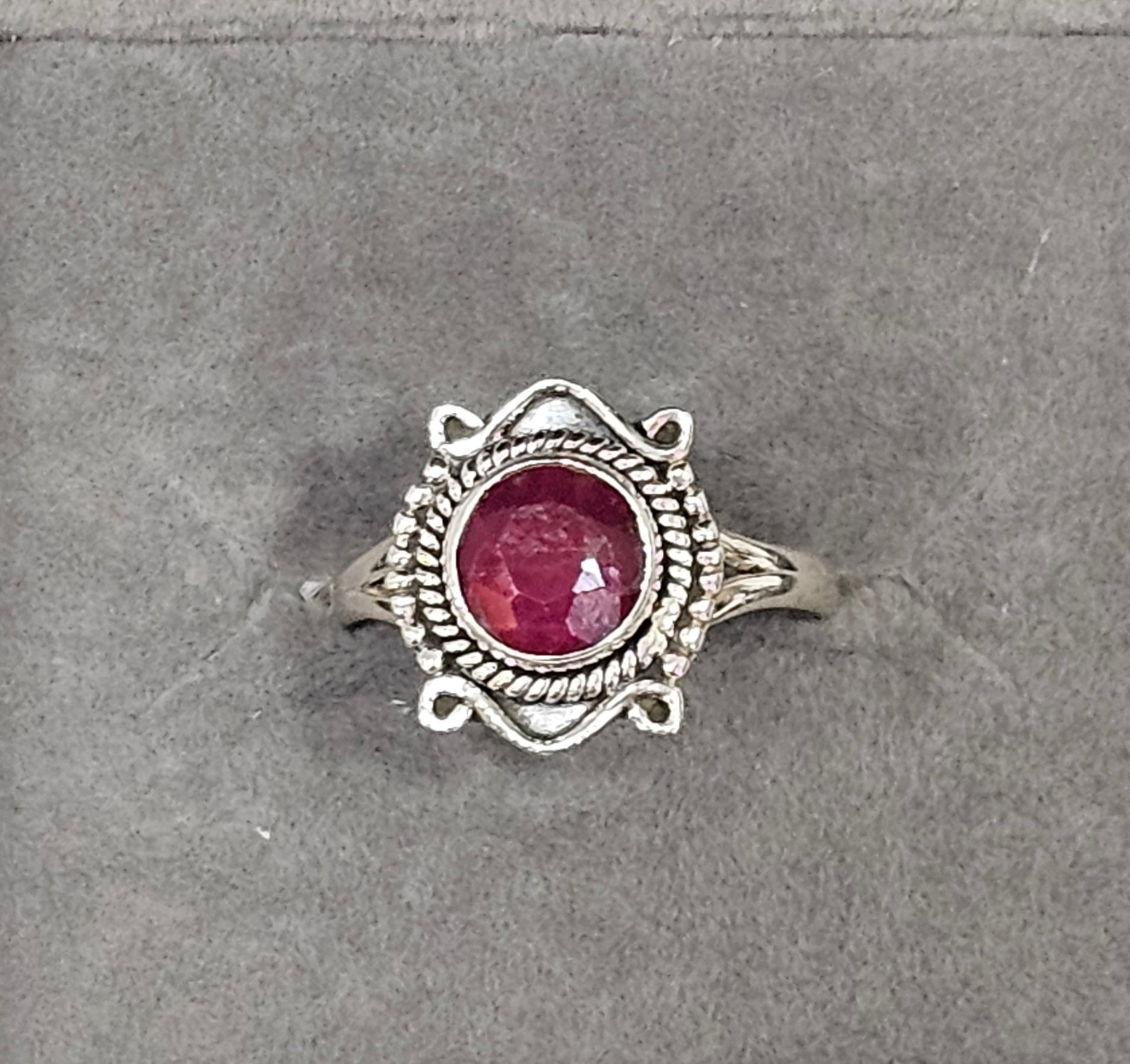 Sterling Silver Ruby Gemstone Ring - Size 6
