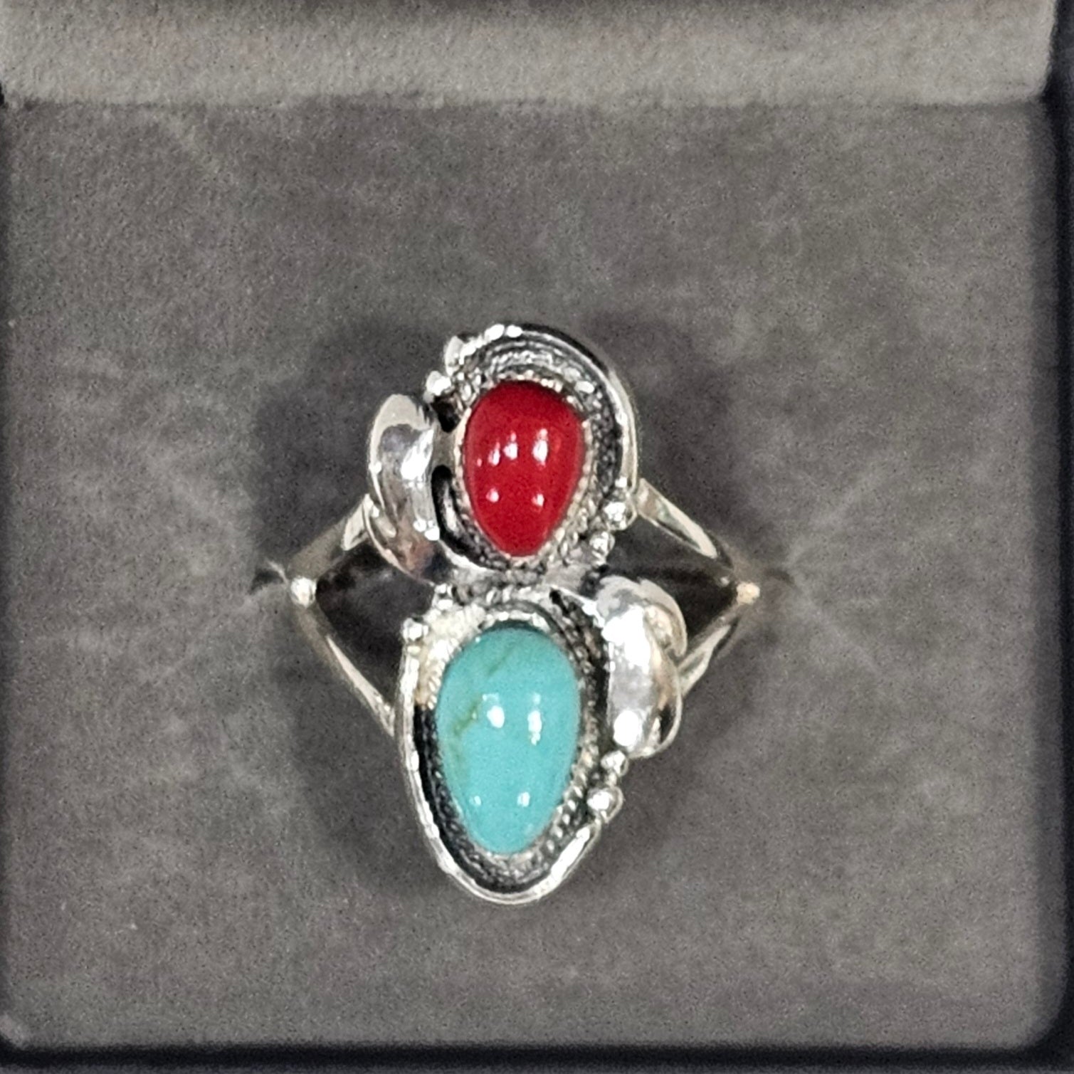 Sterling Silver Red & Blue Turquoise Ring - Size 8.5