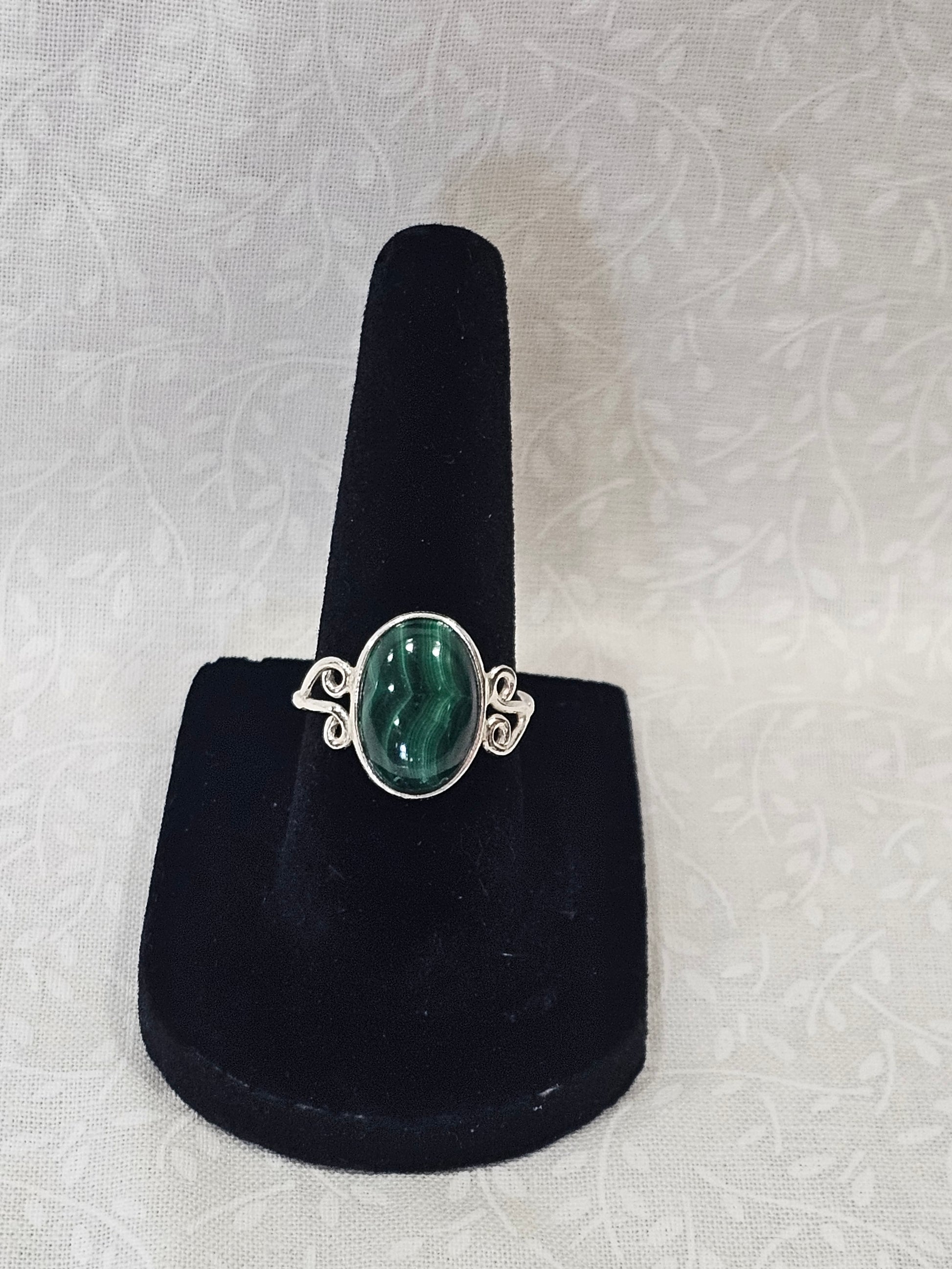 Sterling Silver Malachite Ring - Size 7