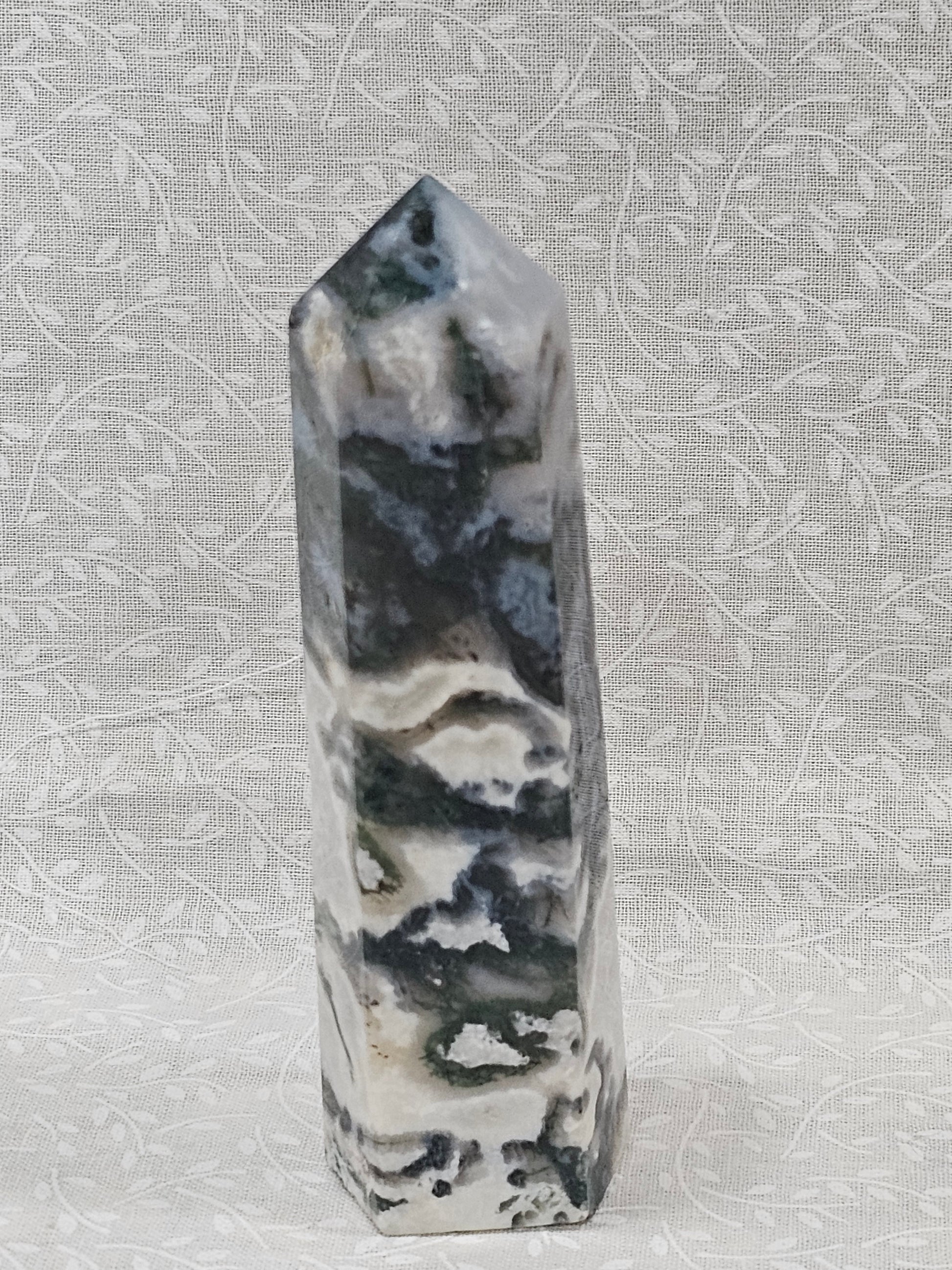 Moss Agate Crystal Tower