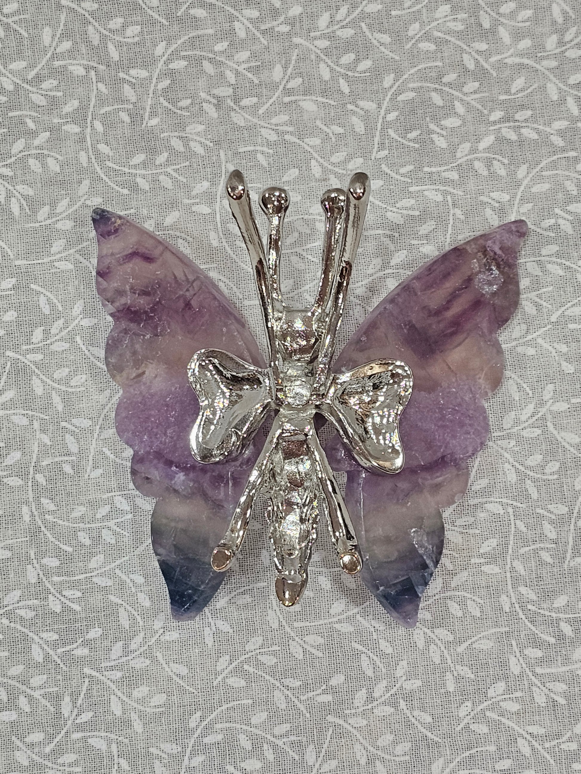 Rainbow Fluorite Crystal Butterfly 4 Inch