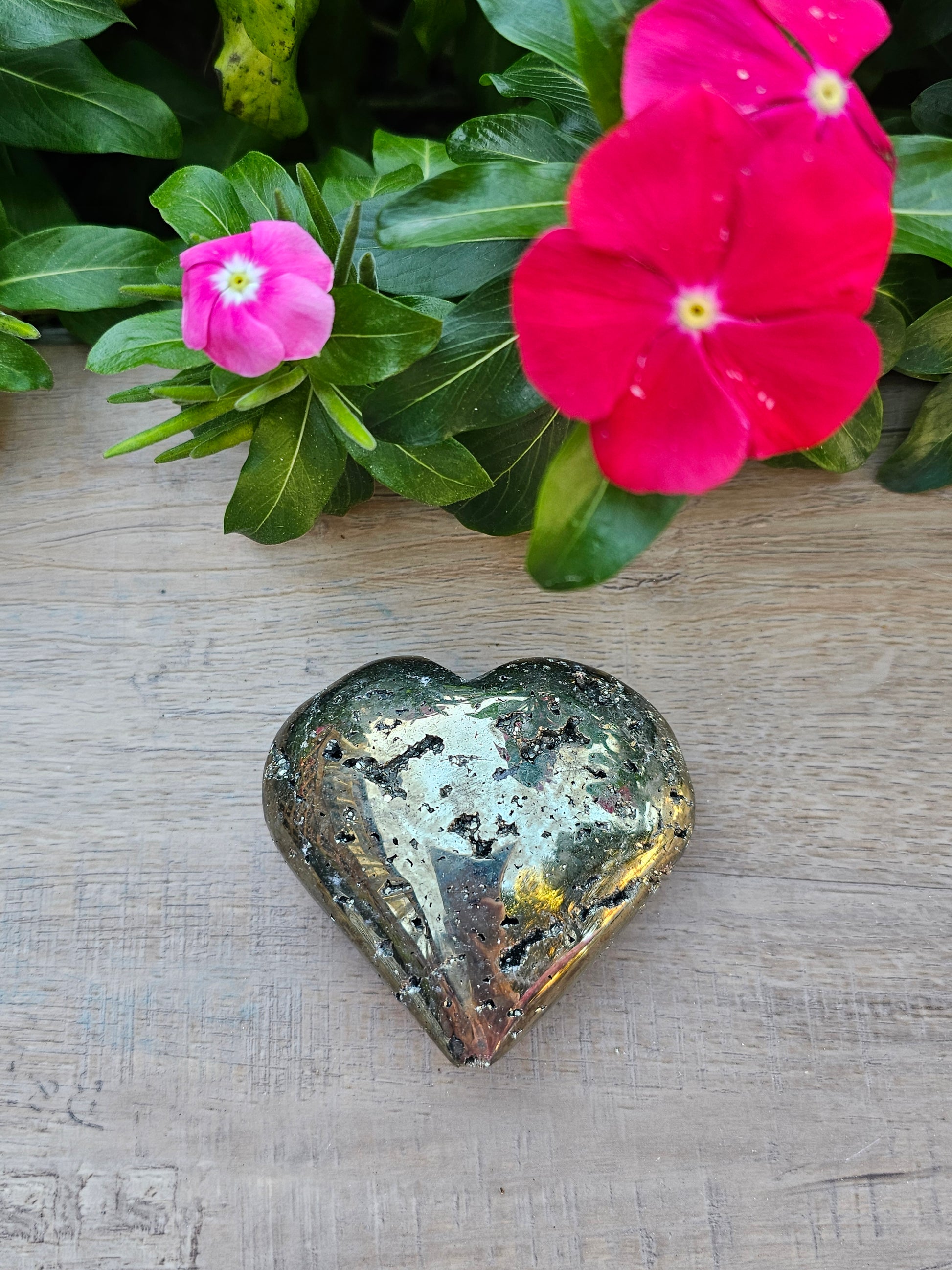 Pyrite Crystal Heart - Natural Golden Stone 2 inch