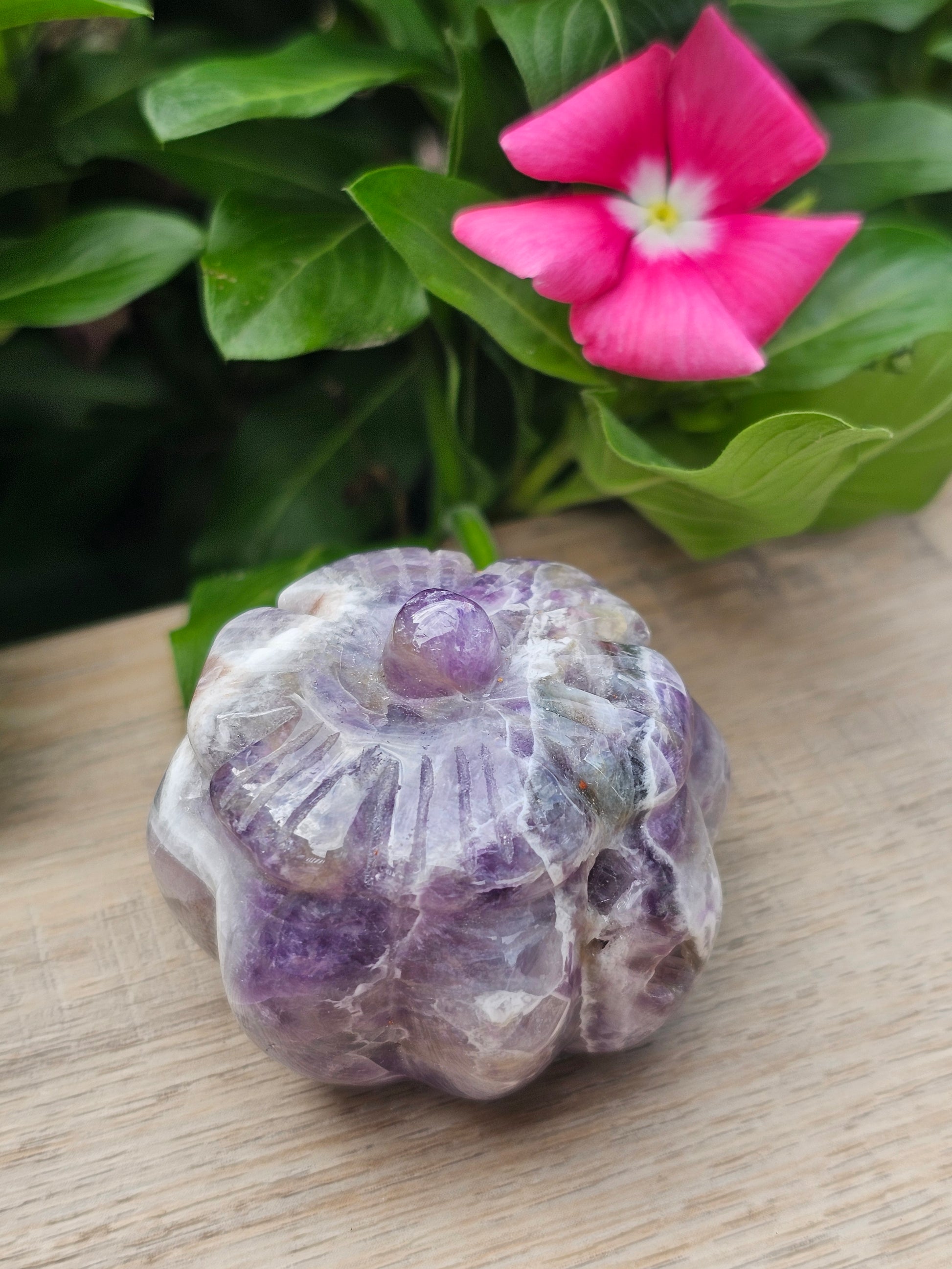 Dream Amethyst Crystal Pumpkin - Natural Purple Stone Decoration