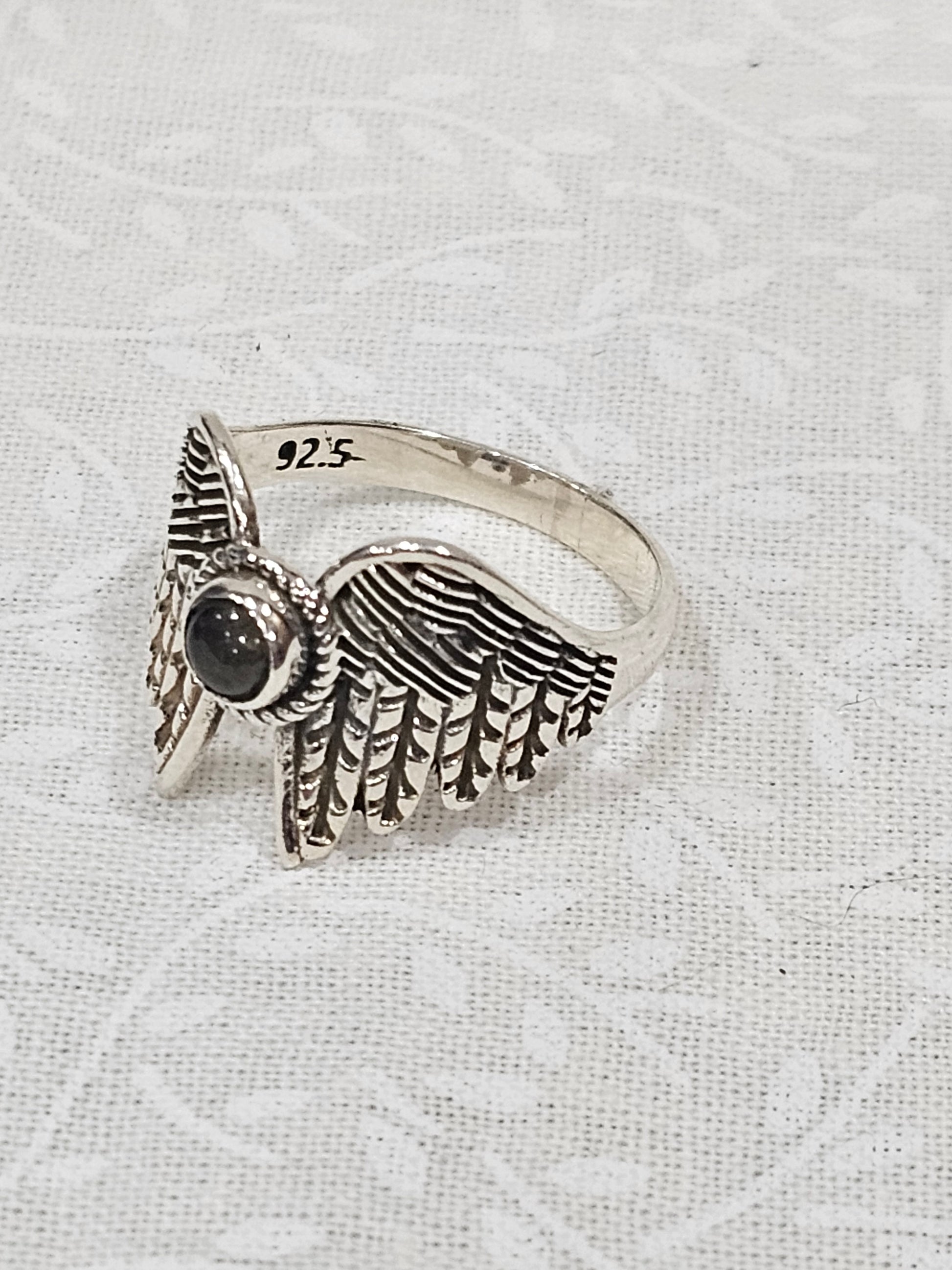 Sterling Silver Labradorite Angel's Wings Ring - Size 7.5
