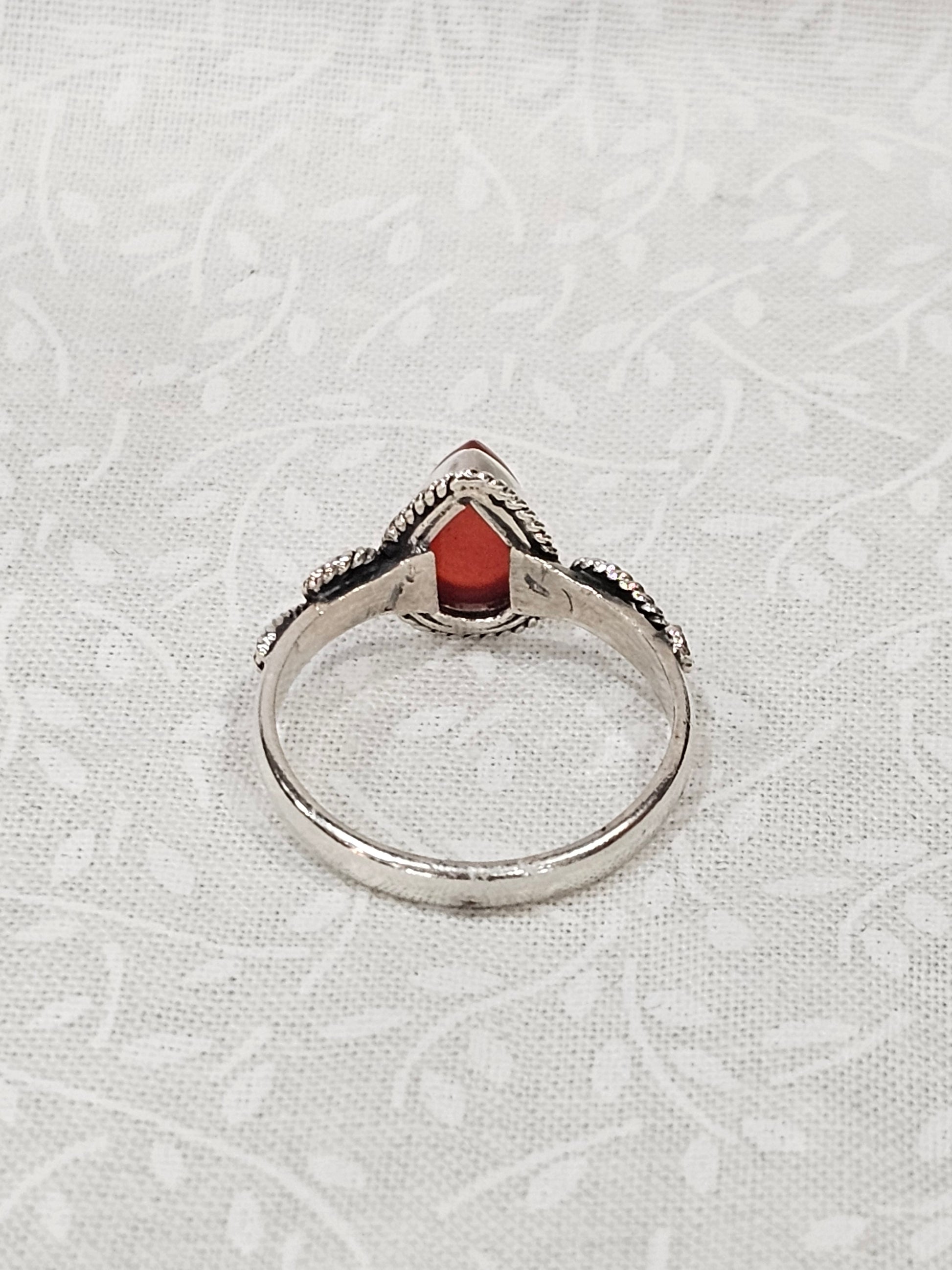 Sterling Silver Amber Gemstone Ring - Size 8