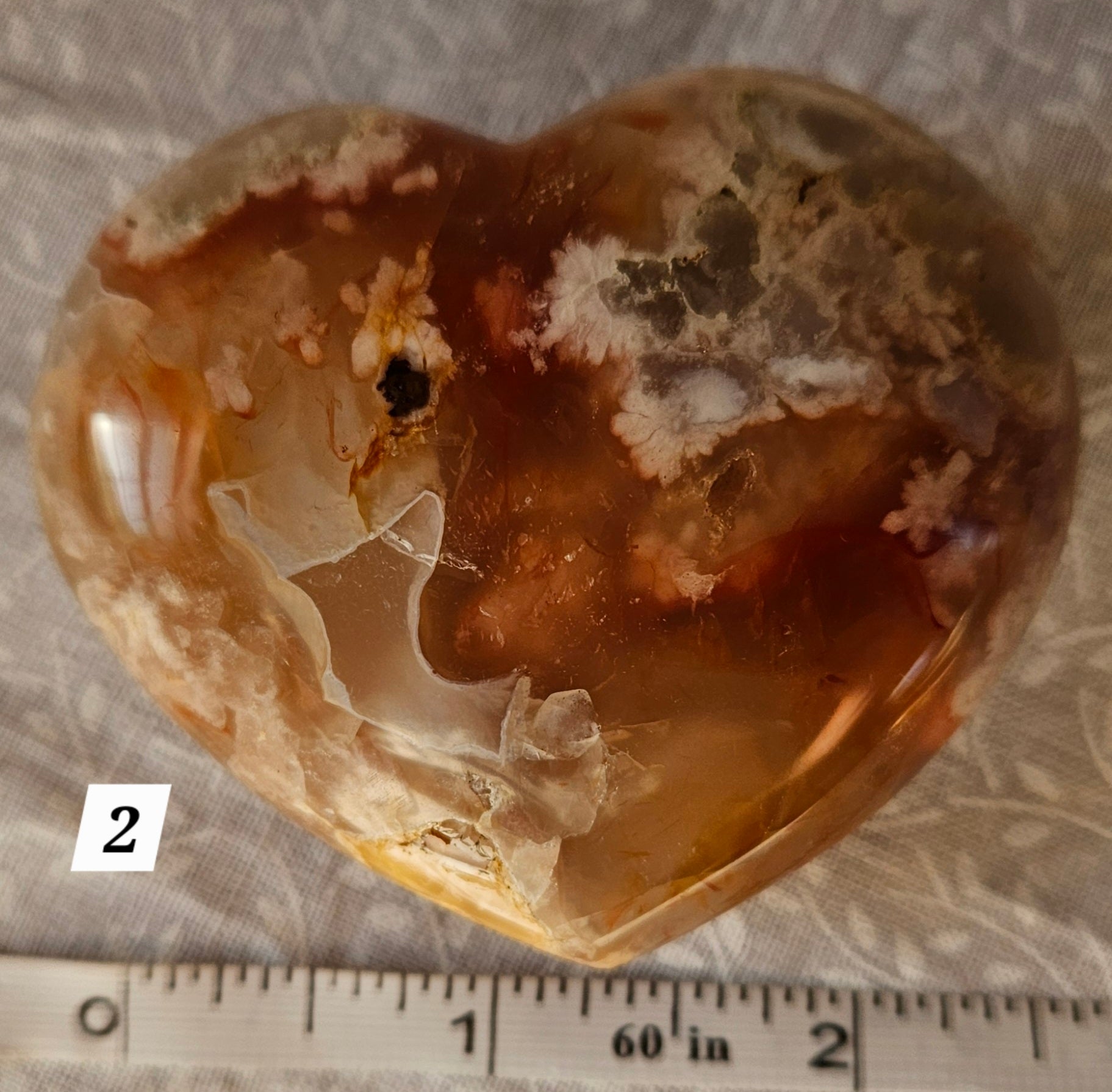 Flower Agate Crystal Heart 2.4 Inch Medium - Natural Stone