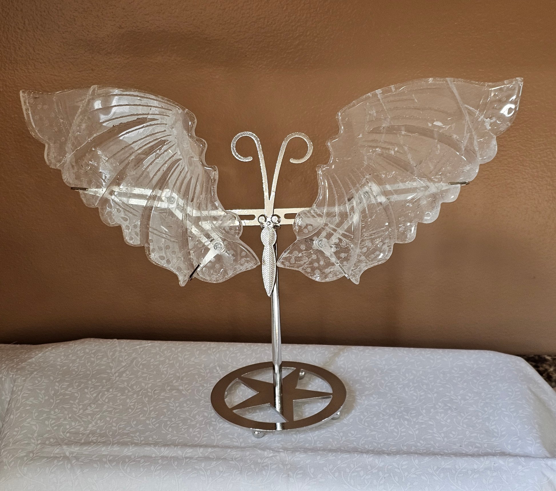 Clear Quartz Crystal Butterfly Wings with Stand