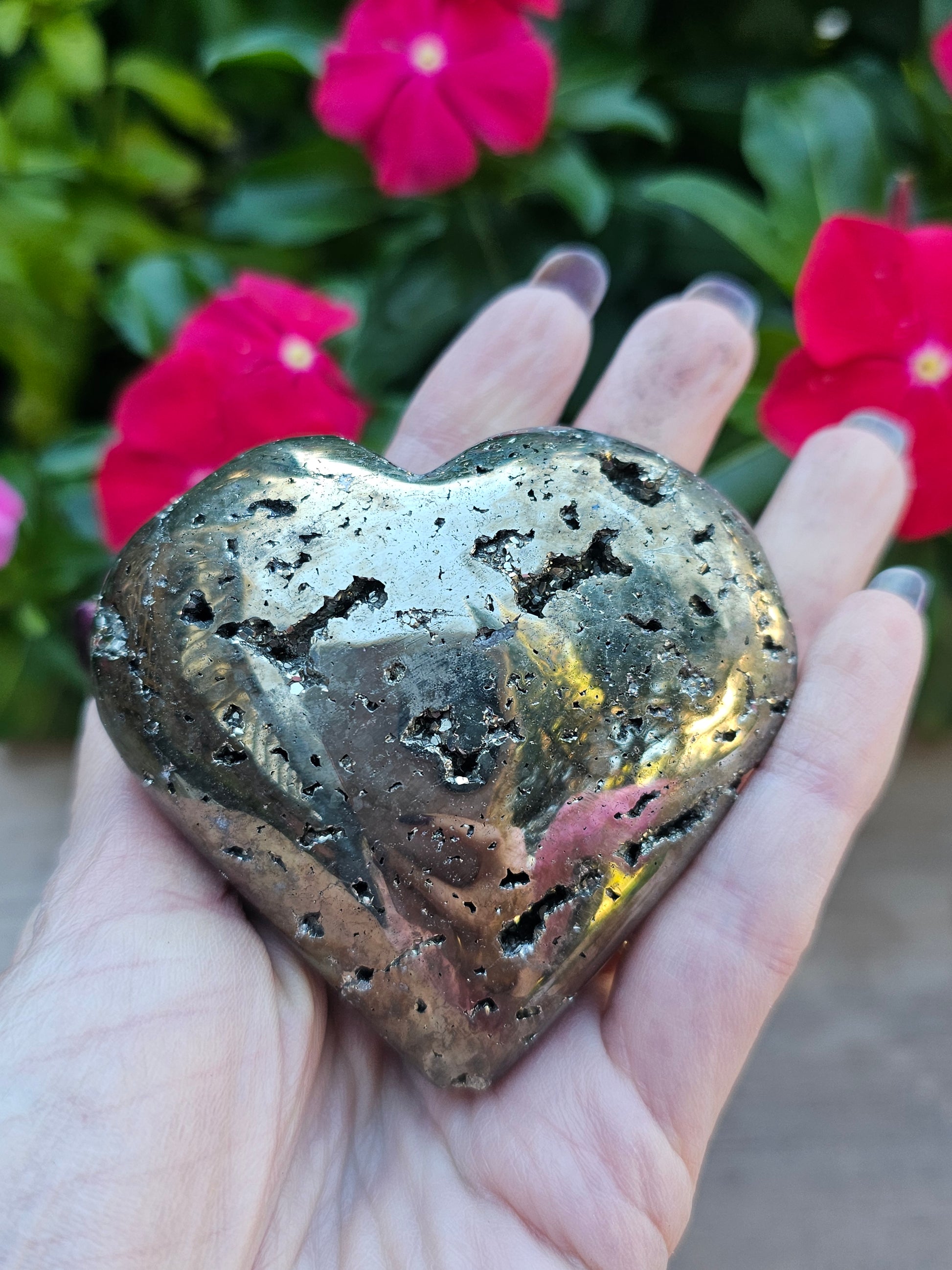 Pyrite Crystal Heart - Natural Golden Stone 2 inch