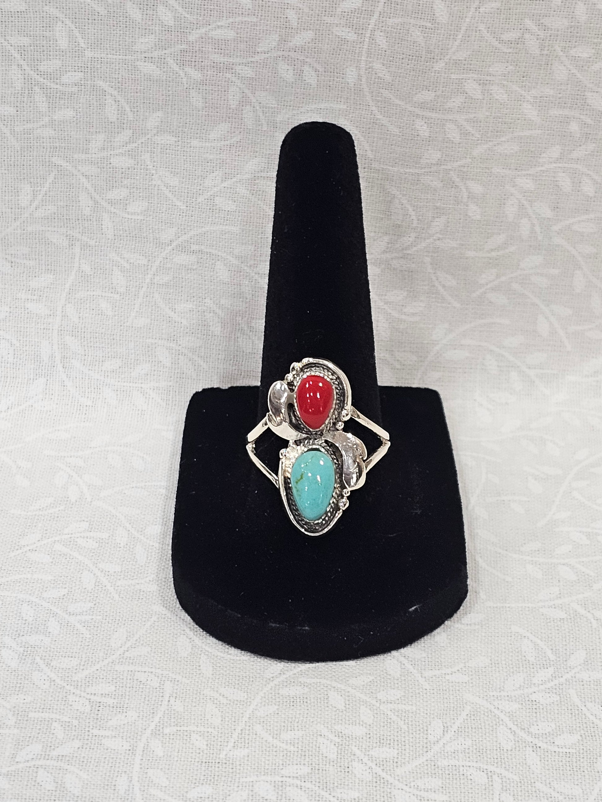 Sterling Silver Red & Blue Turquoise Ring - Size 8.5