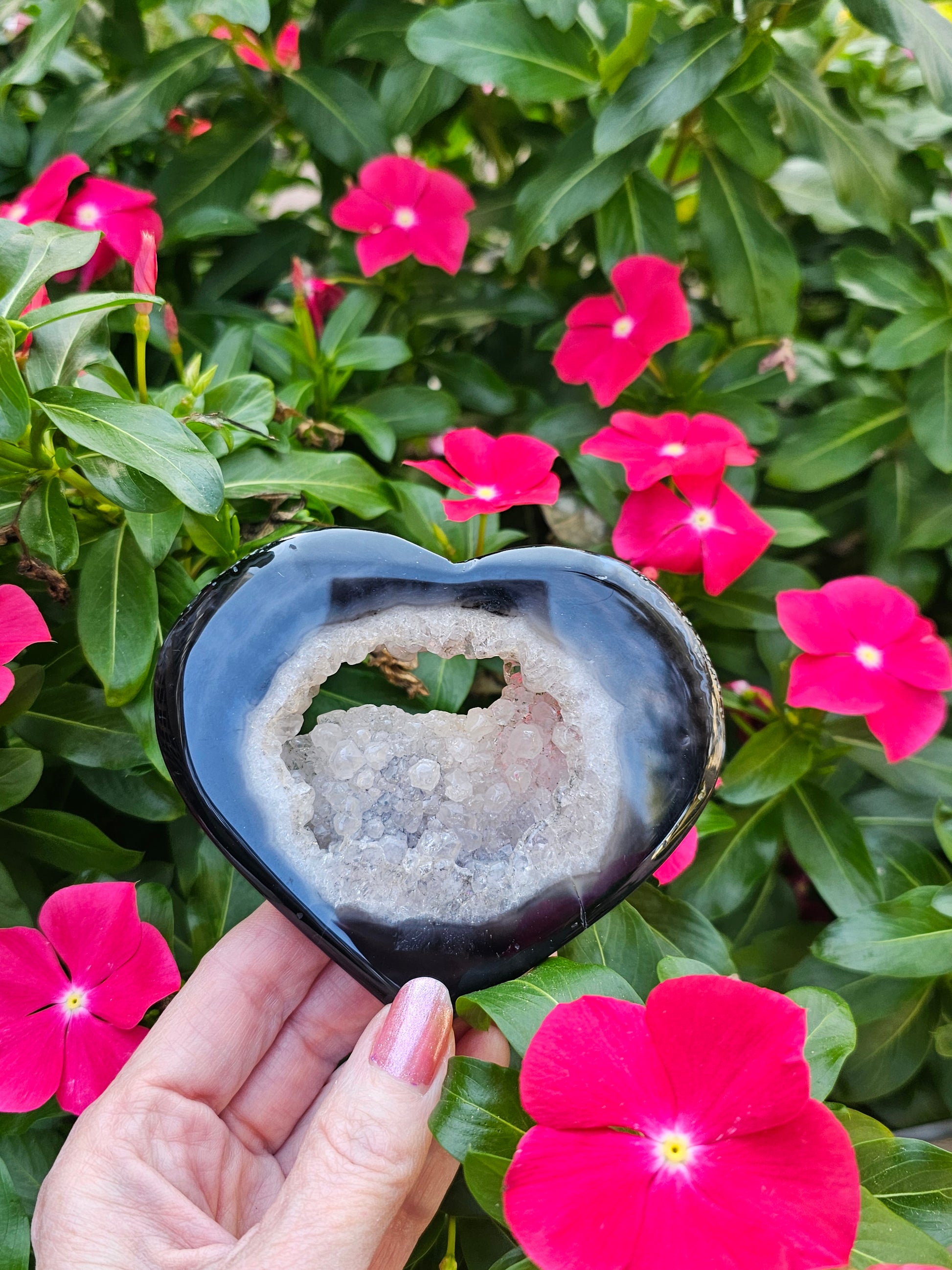 Black Agate Crystal Druzy Heart