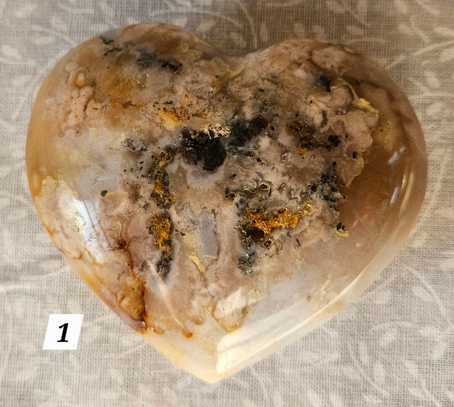 Flower Agate Crystal Heart 2.5 Inch
