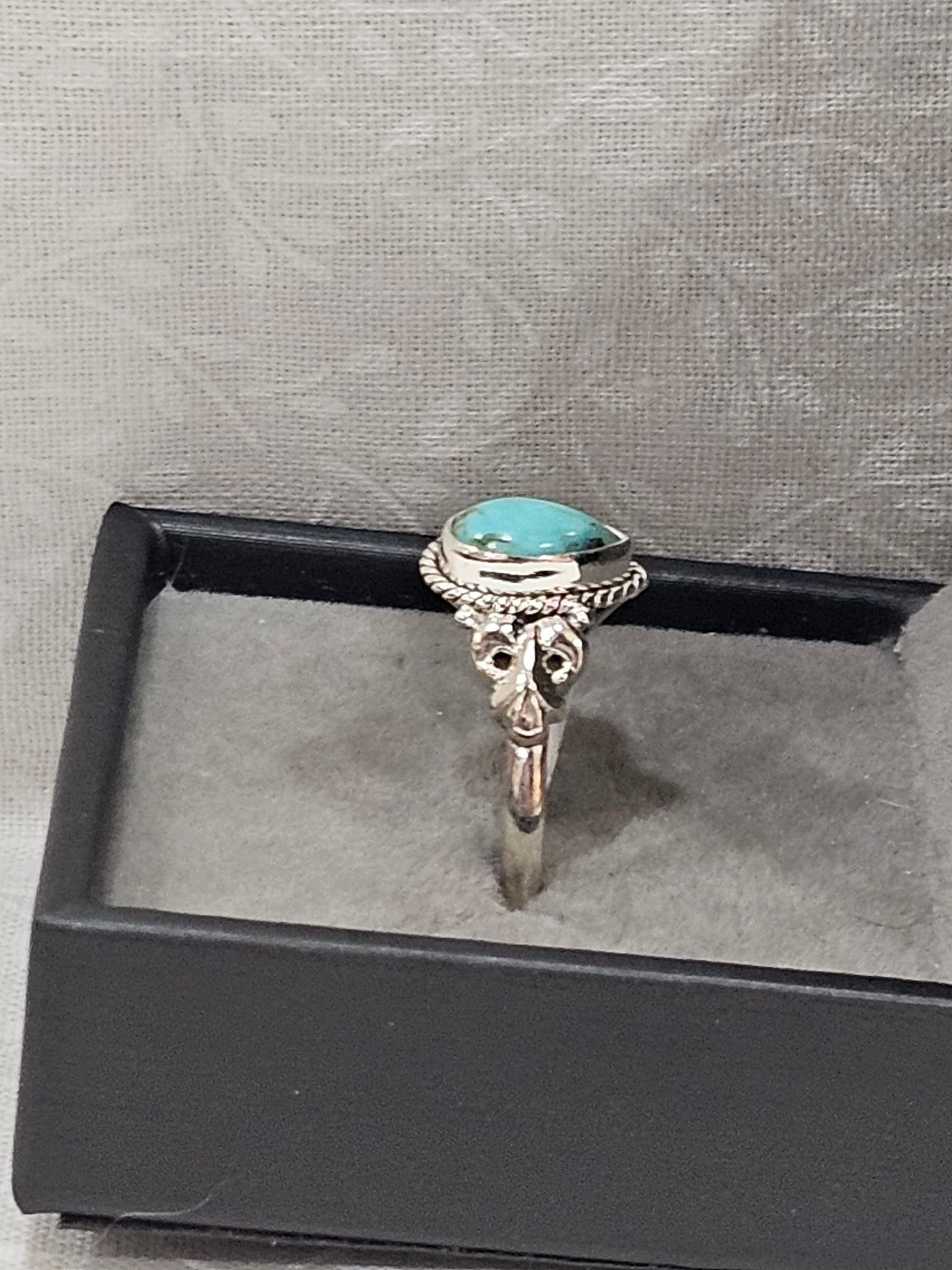 Sterling Silver Turquoise Gemstone Ring Open Back Design - Size 10