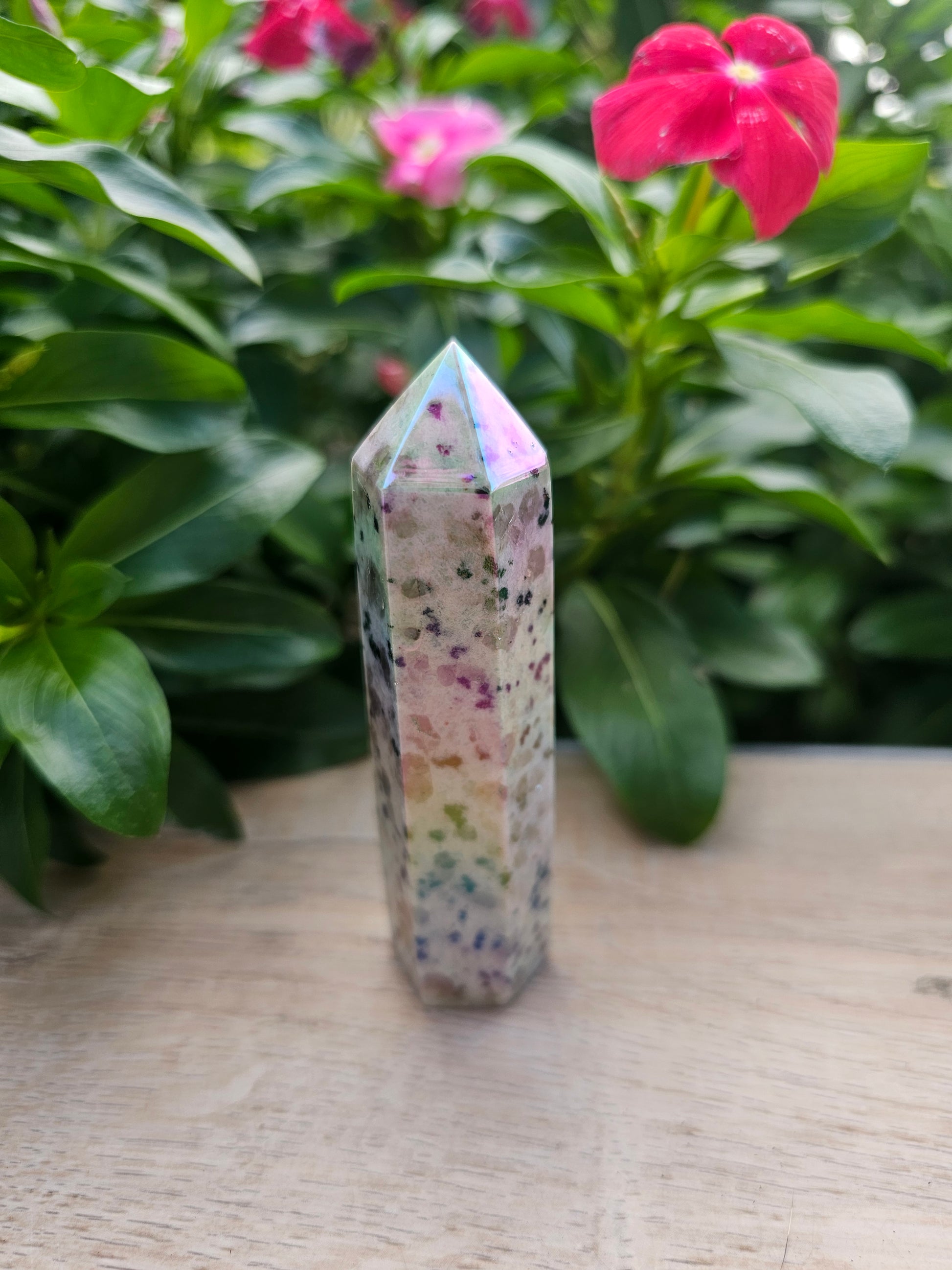 Aura Kiwi Jasper Crystal Tower - 4 Inch Natural Stone Point