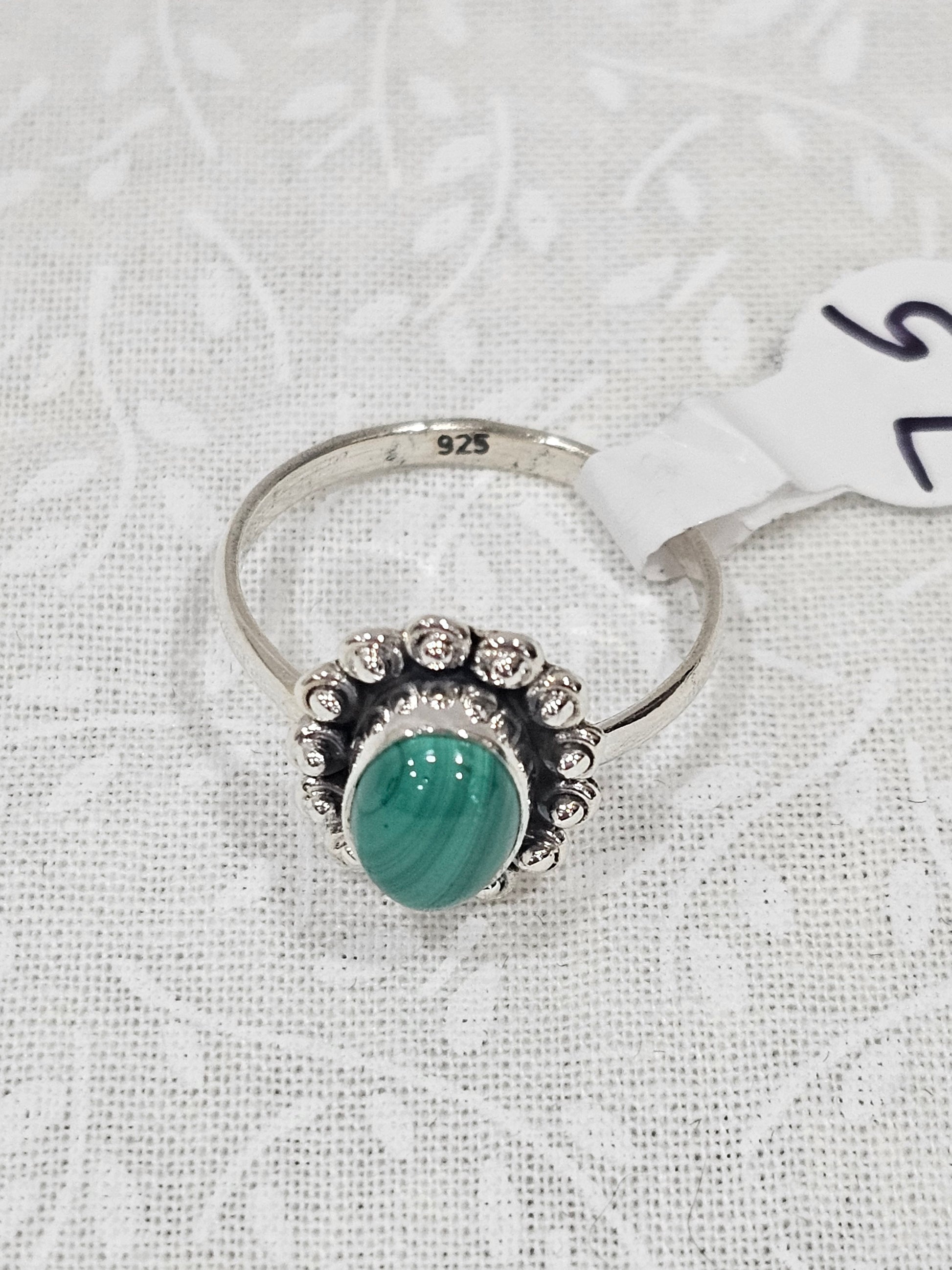 Sterling Silver Malachite Gemstone Ring 7.5