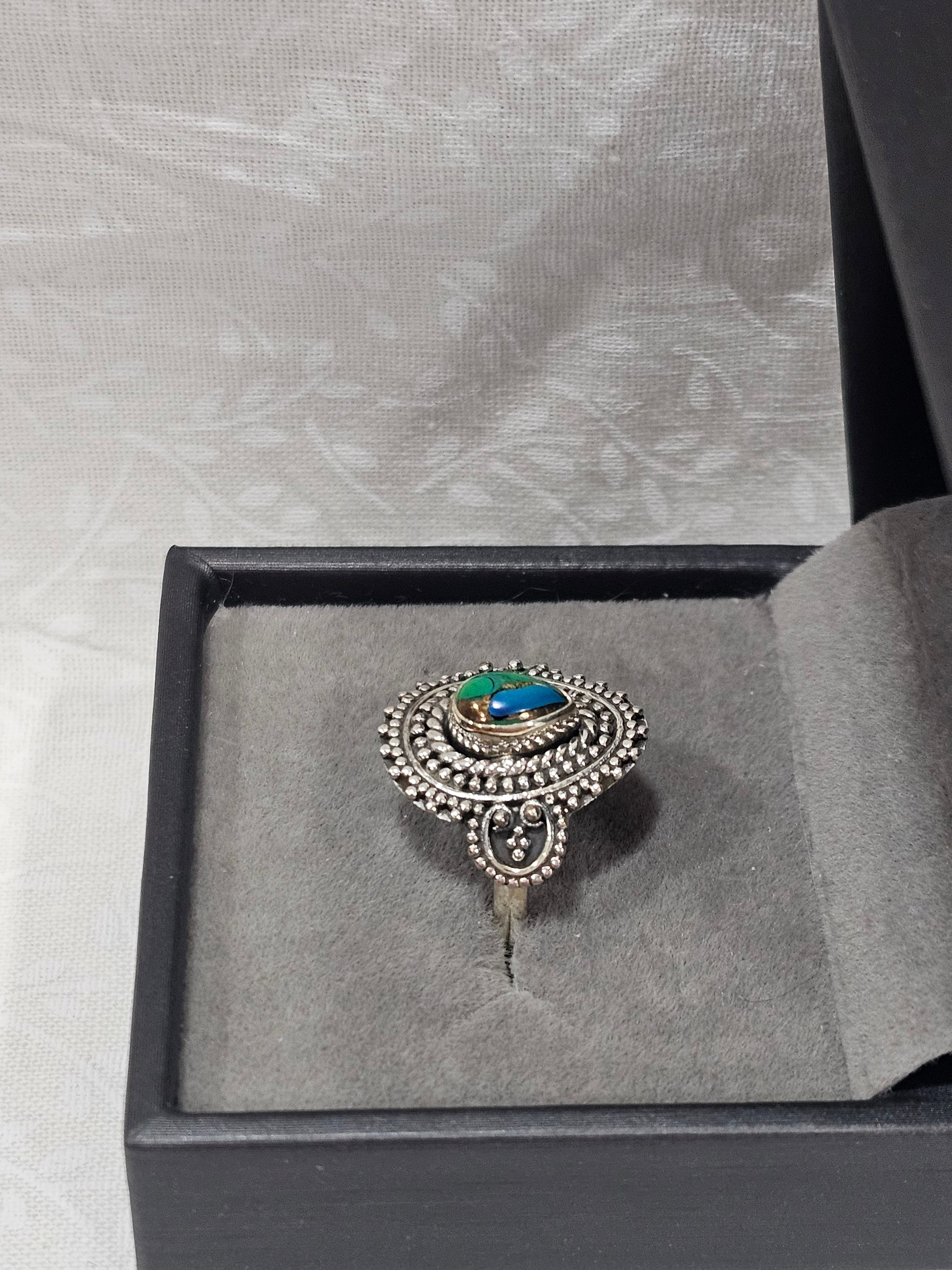 Sterling Silver Green Blue Turquoise Gemstone Ring 5