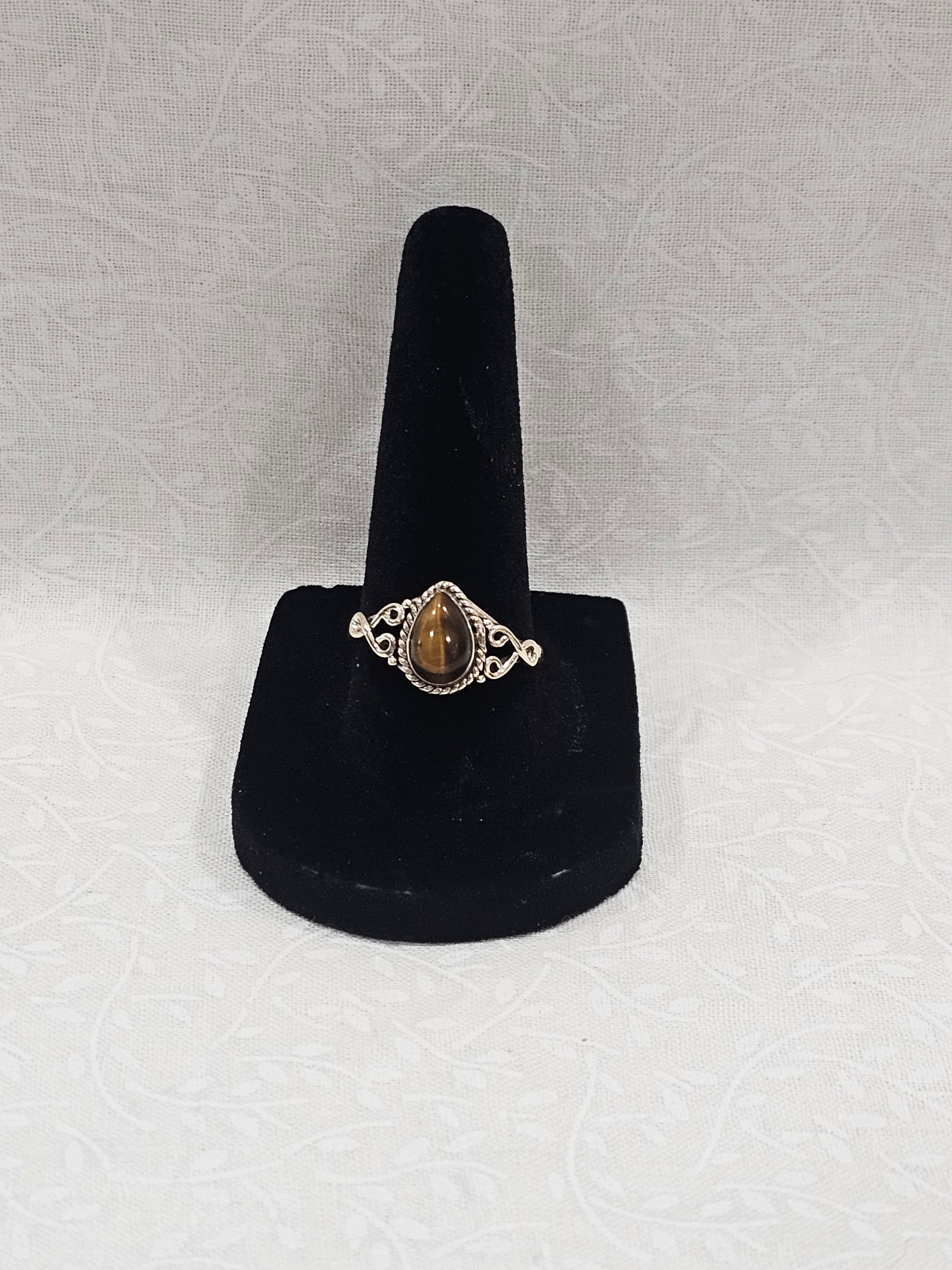 Sterling Silver Tiger Eye Crystal Gemstone Ring - Size 2