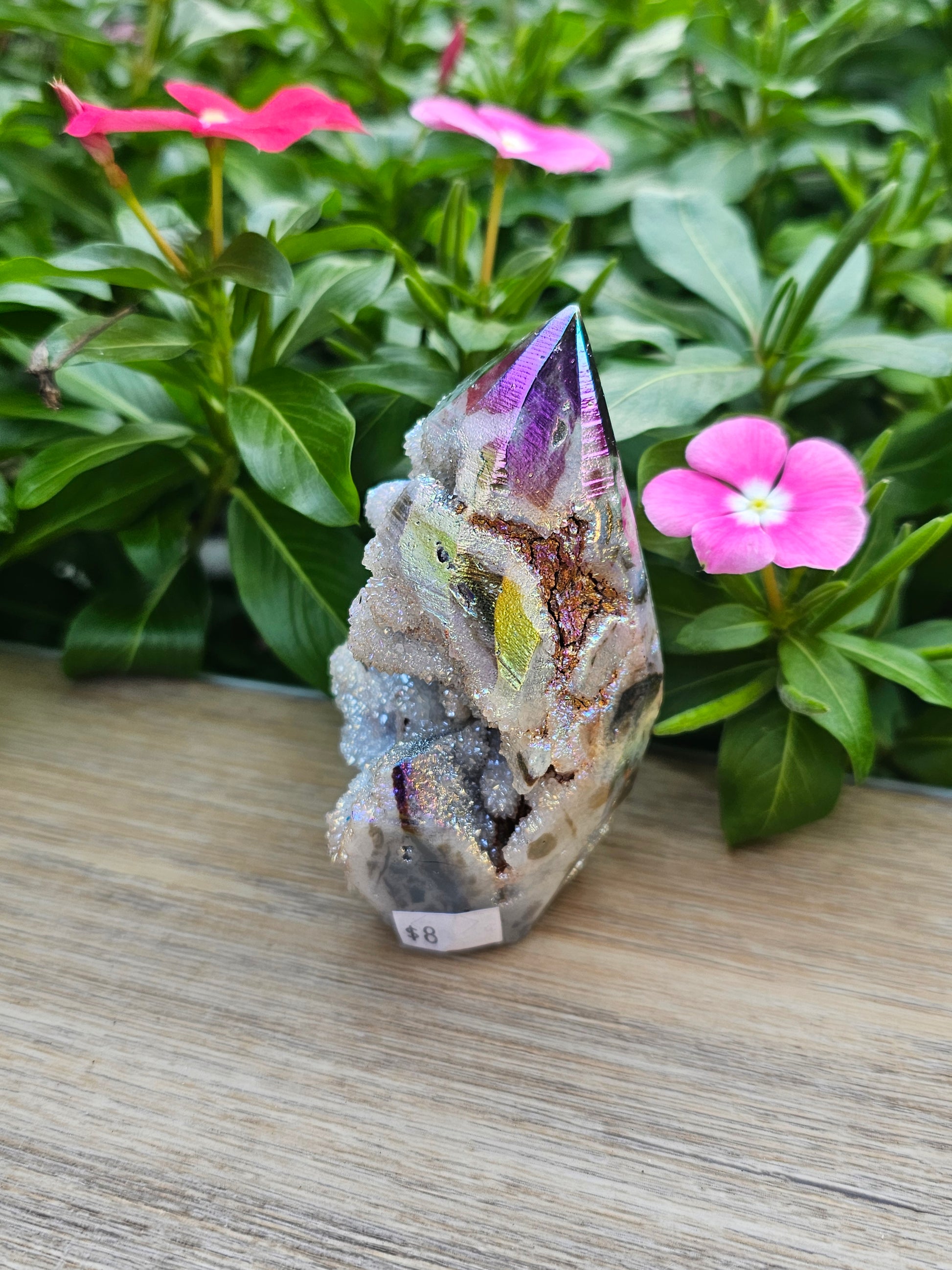Rainbow Aura Spheralite Tower - Natural Crystal Healing Stone