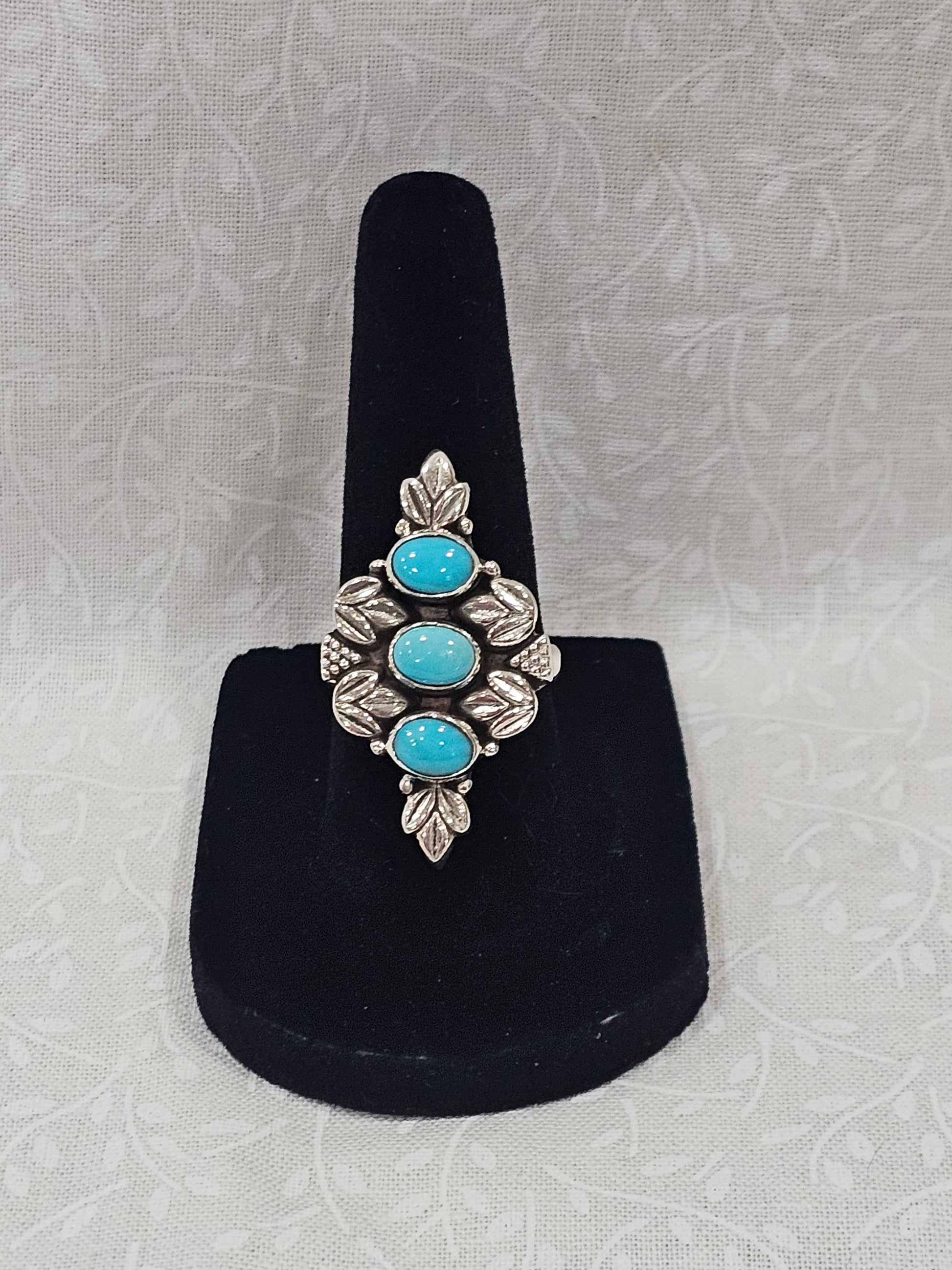 Sterling Silver Triple Turquoise Gemstone Ring 8