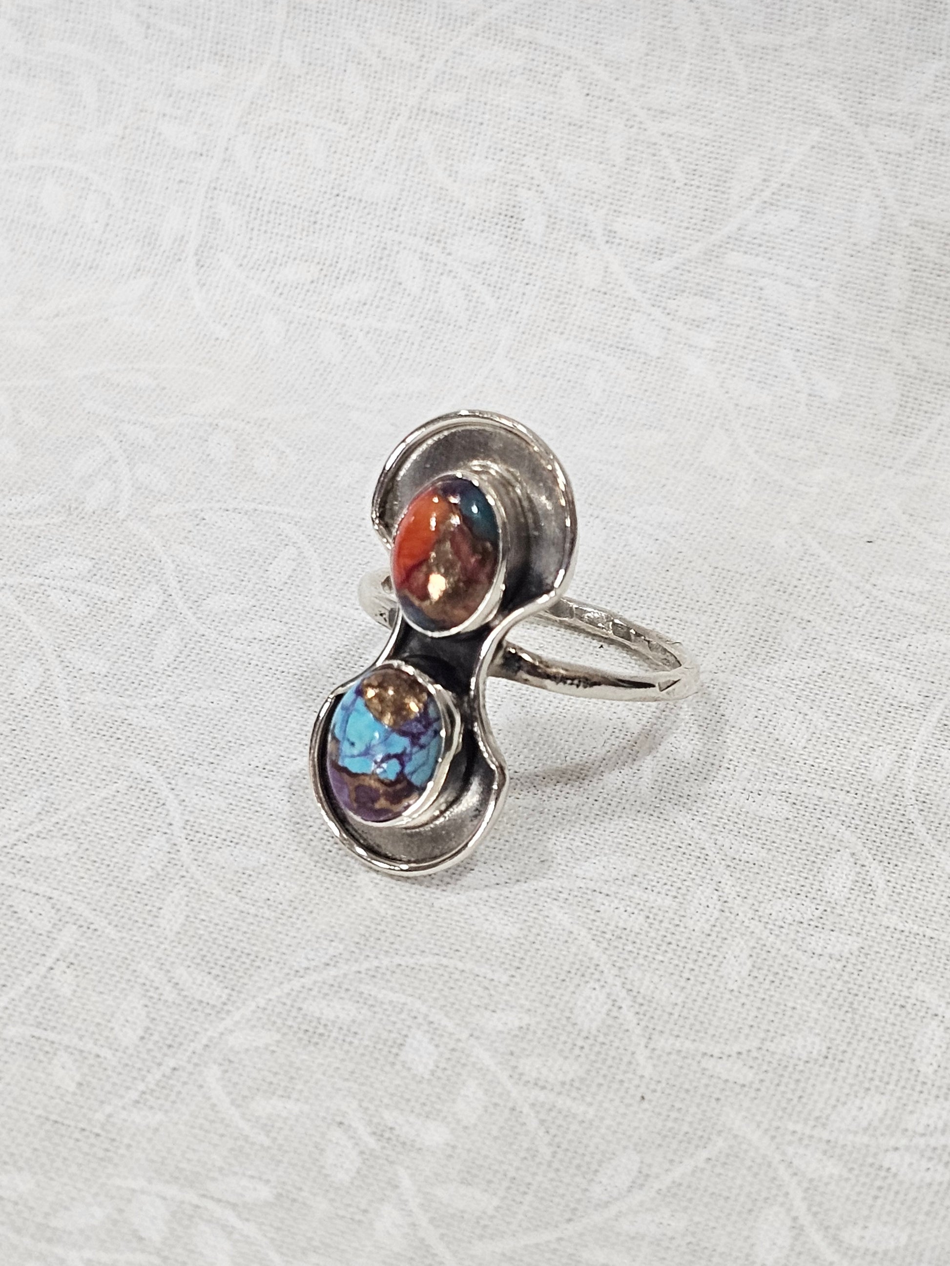 Sterling Silver Spiny Oyster Turquoise Ring - Size 8.5