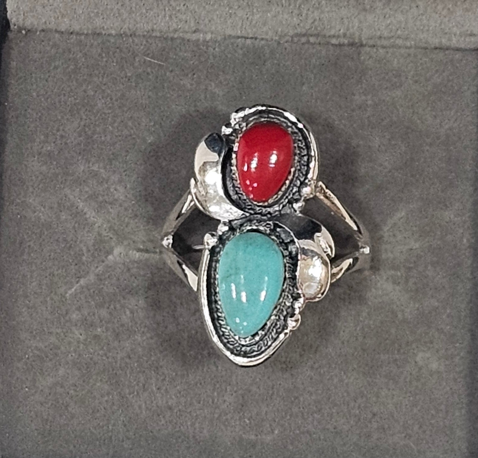 Sterling Silver Red & Blue Turquoise Ring 7.5