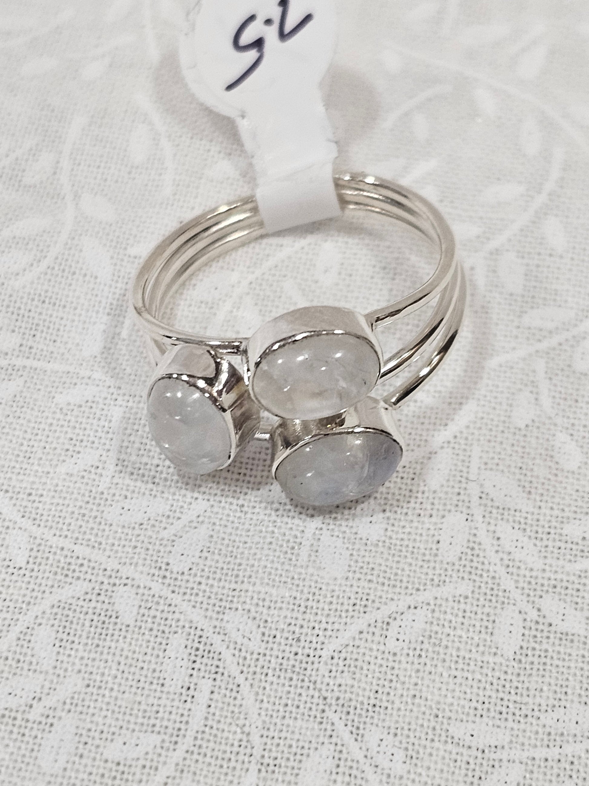 Sterling Silver Triple Moonstone Gemstone Ring - Size 7.5