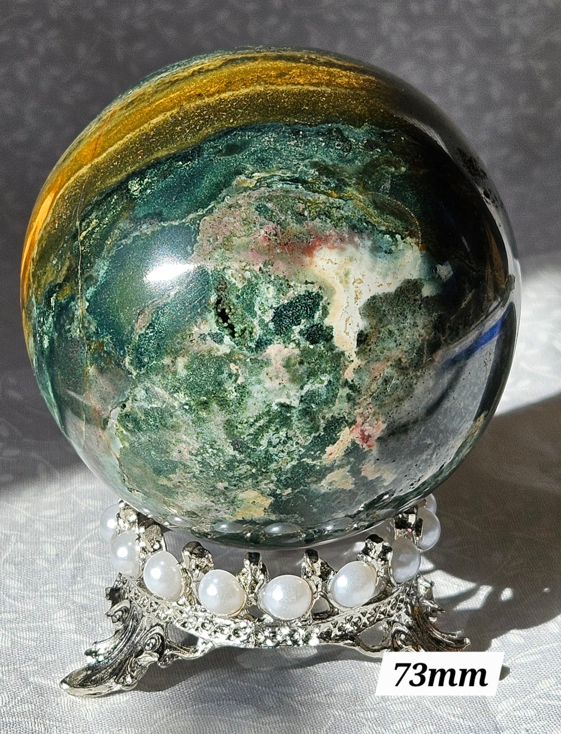 Ocean Jasper Crystal Sphere 73mm with Druzy - Natural Stone