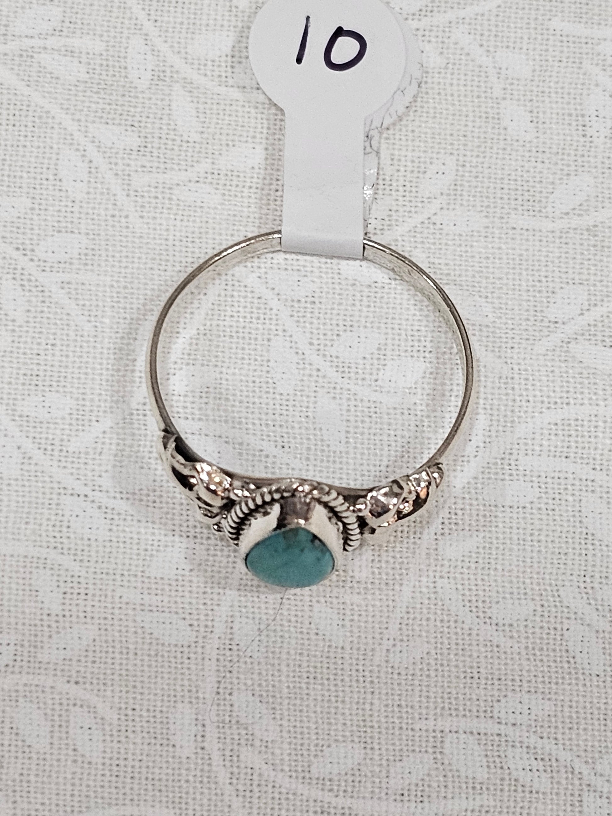 Sterling Silver Turquoise Gemstone Ring Open Back Design - Size 10