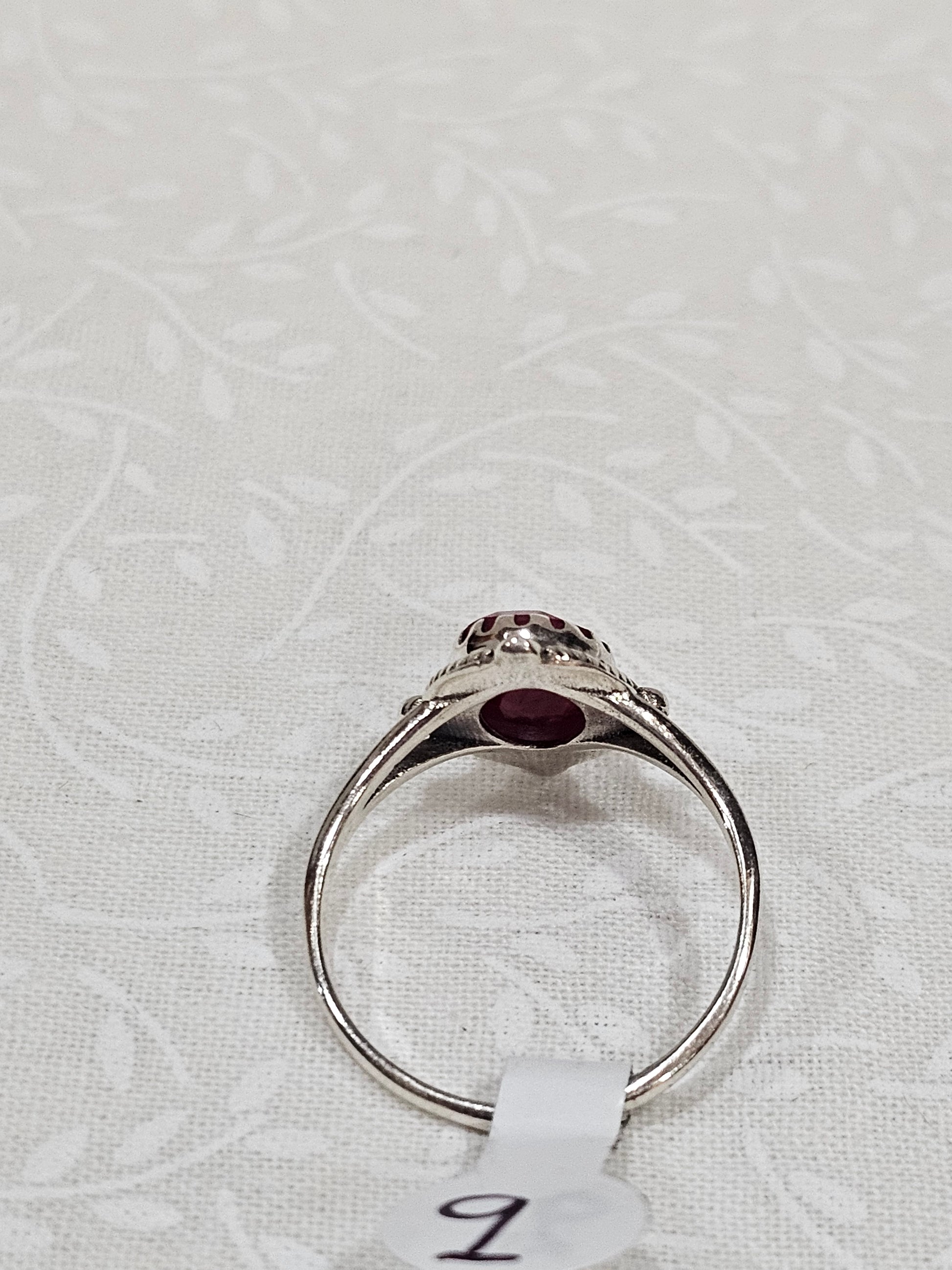 Sterling Silver Ruby Gemstone Ring - Size 9