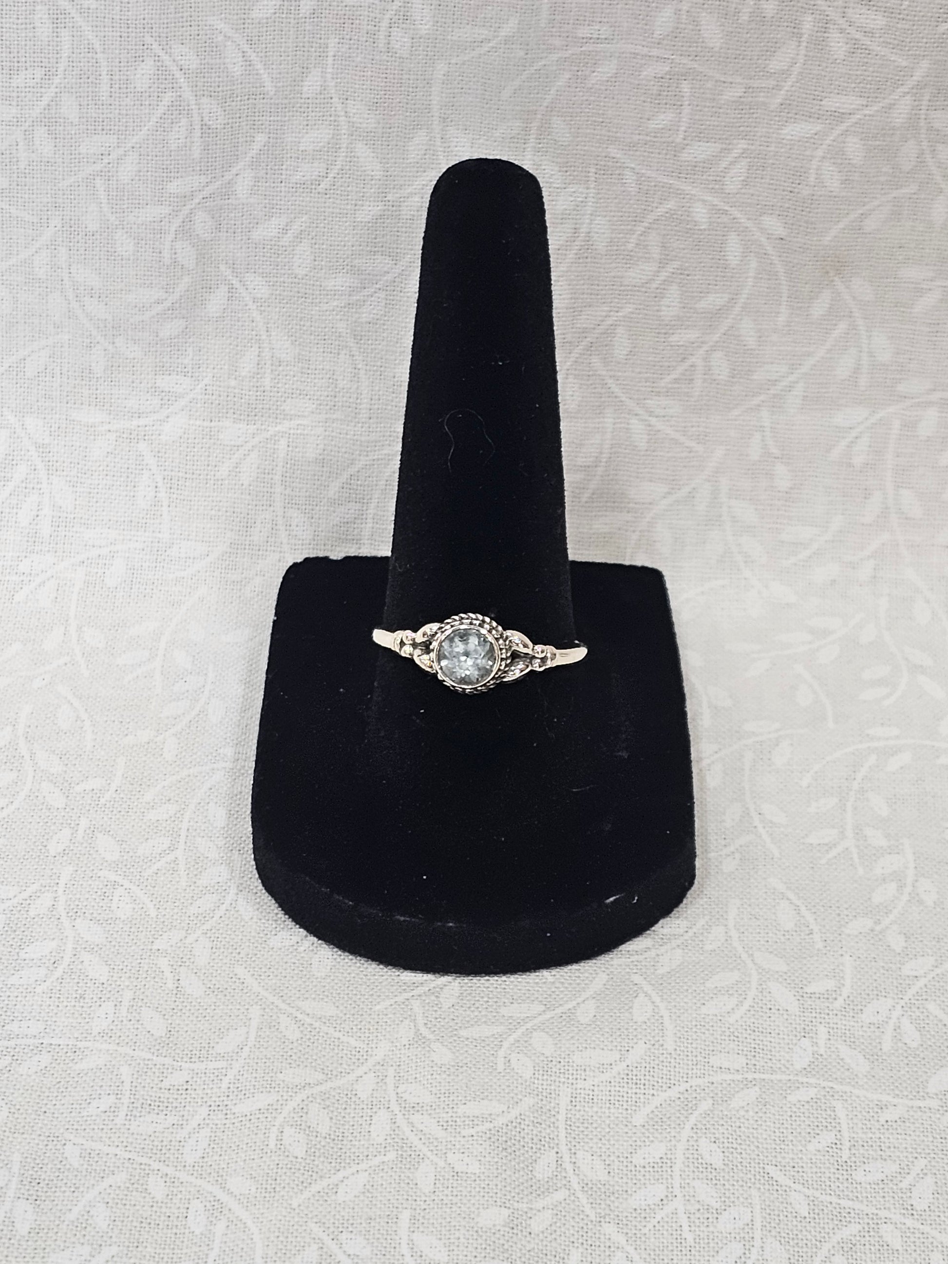 Sterling Silver Blue Topaz Gemstone Ring - Size 8