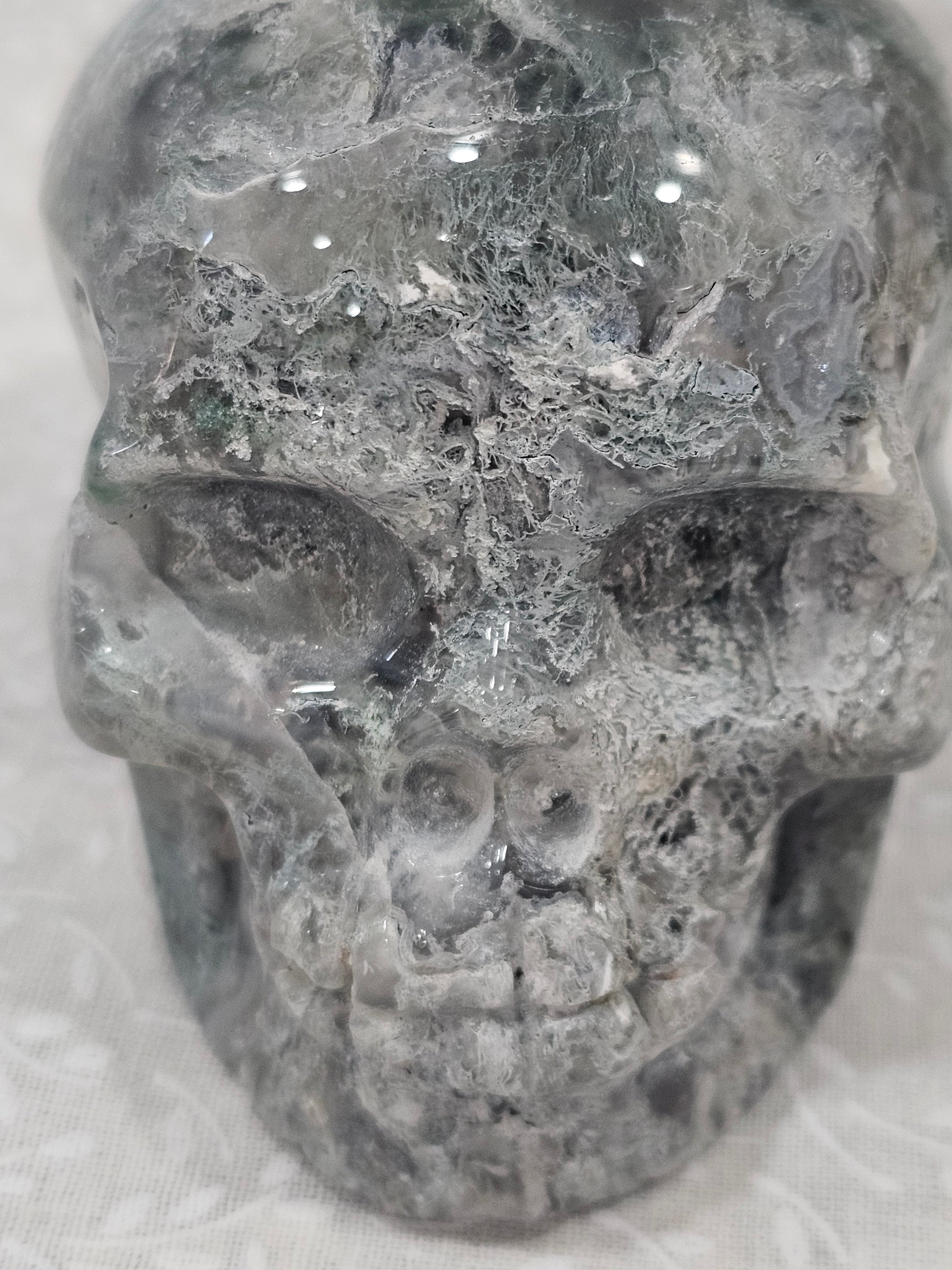 Moss Agate Crystal Skull 3.24 Inch