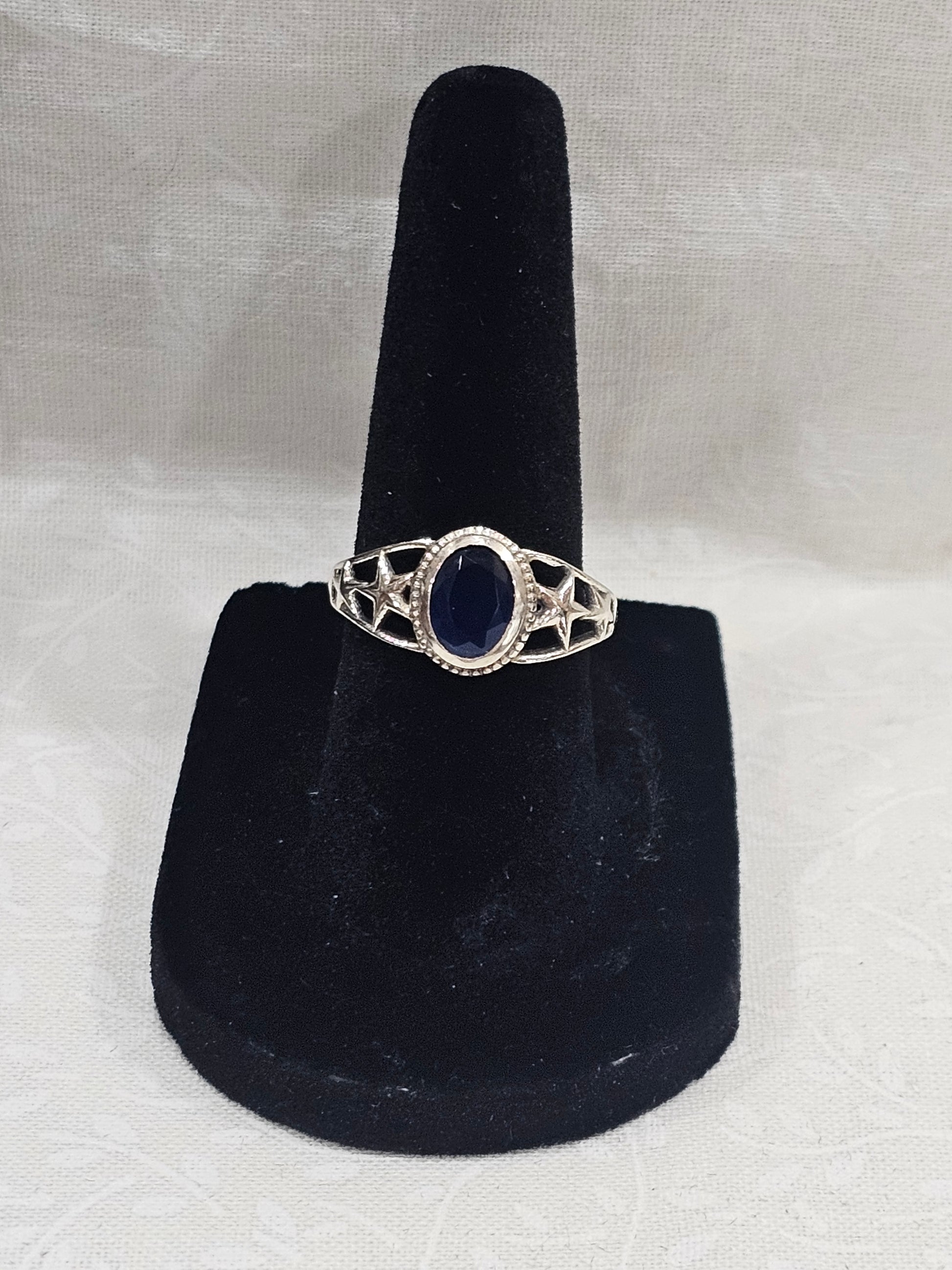 Sterling Silver Sapphire Gemstone Ring - Size 6