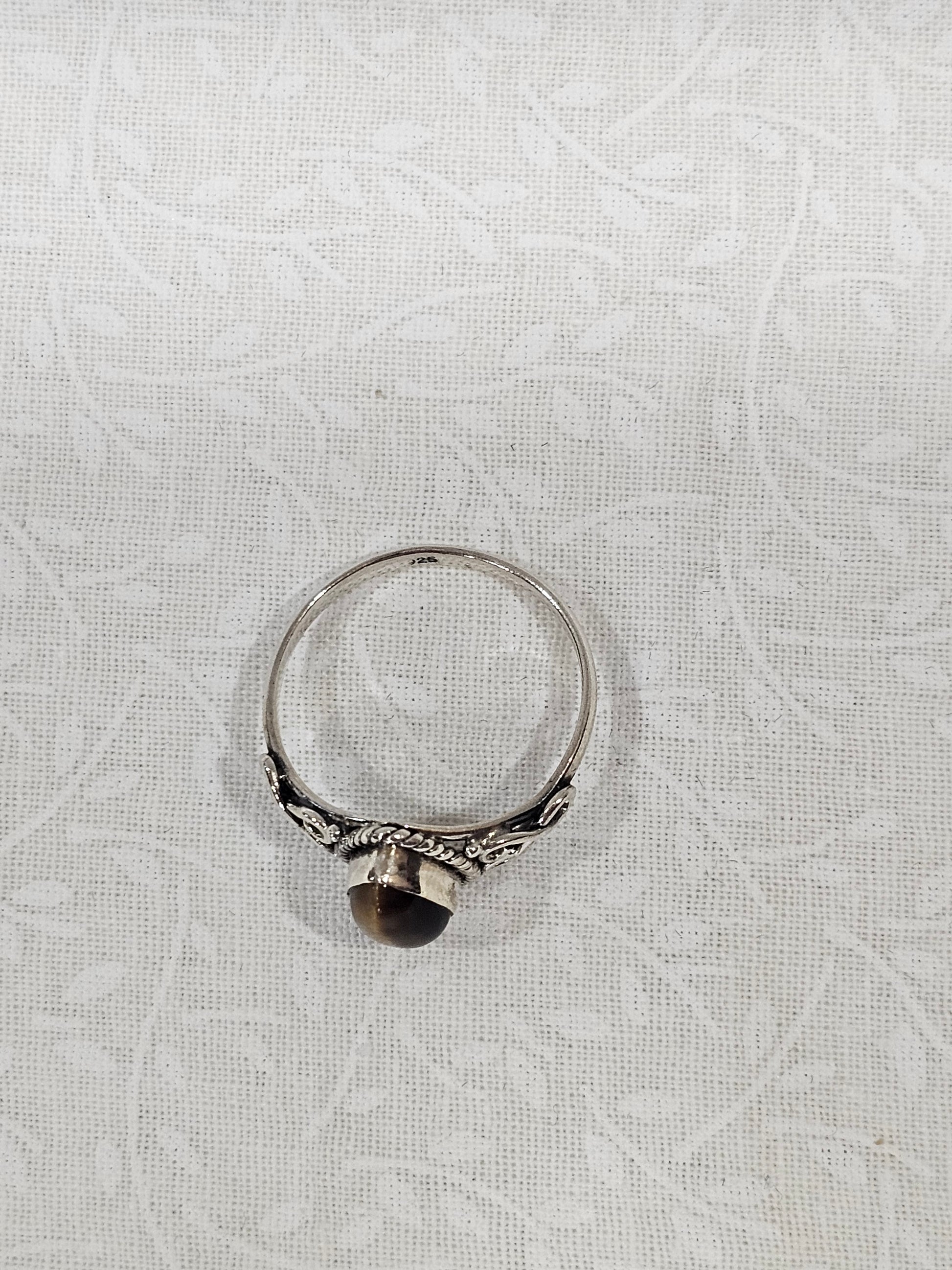 Sterling Silver Tiger Eye Crystal Gemstone Ring - Size 2